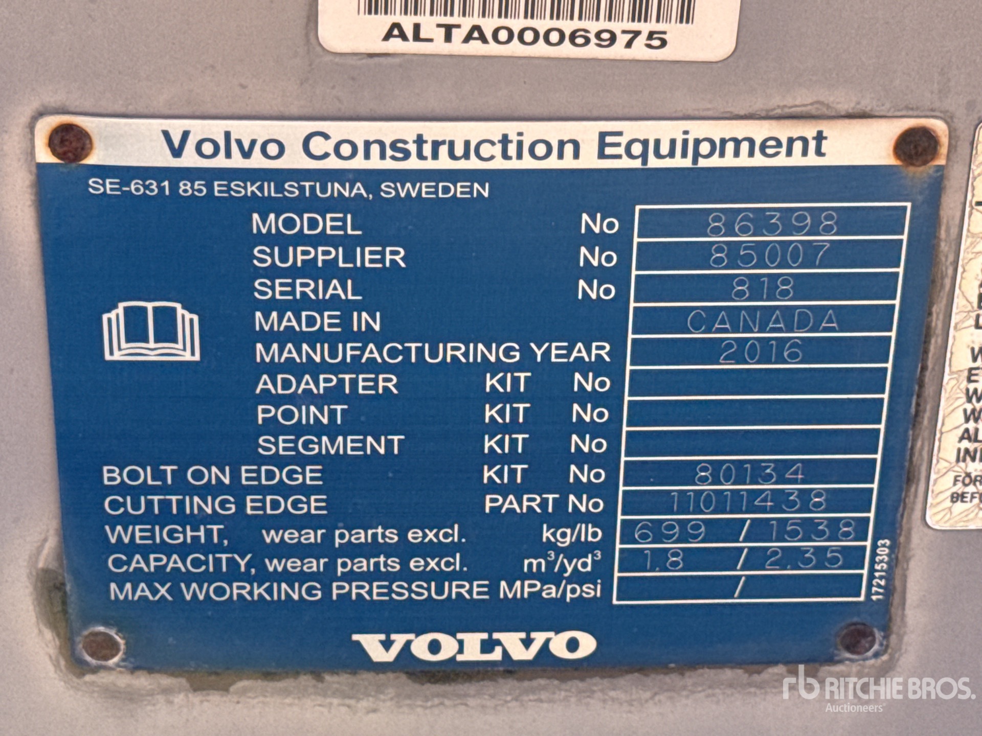 2016 Volvo L60BKT2.4