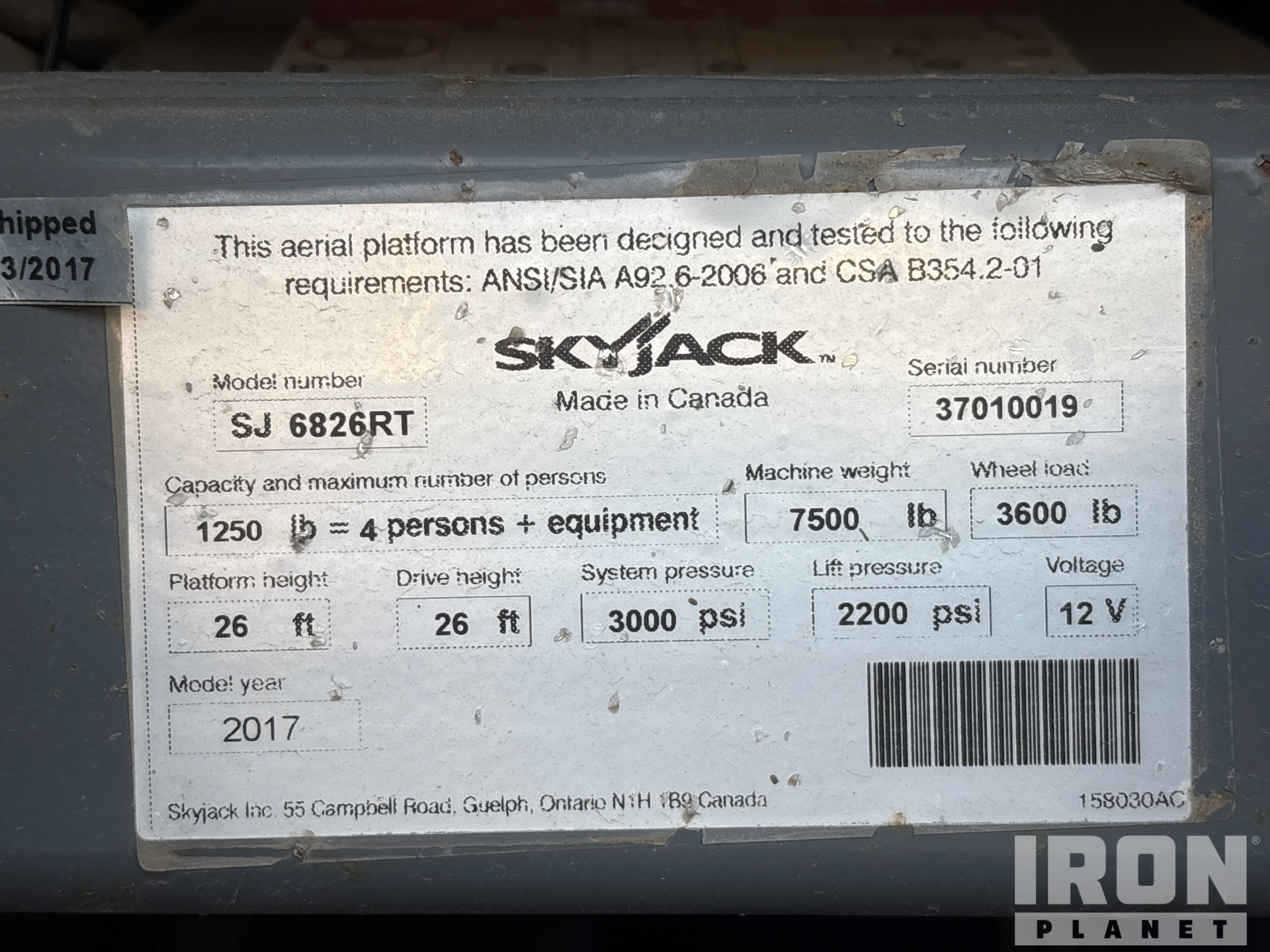 2017 Skyjack SJ6826 RT