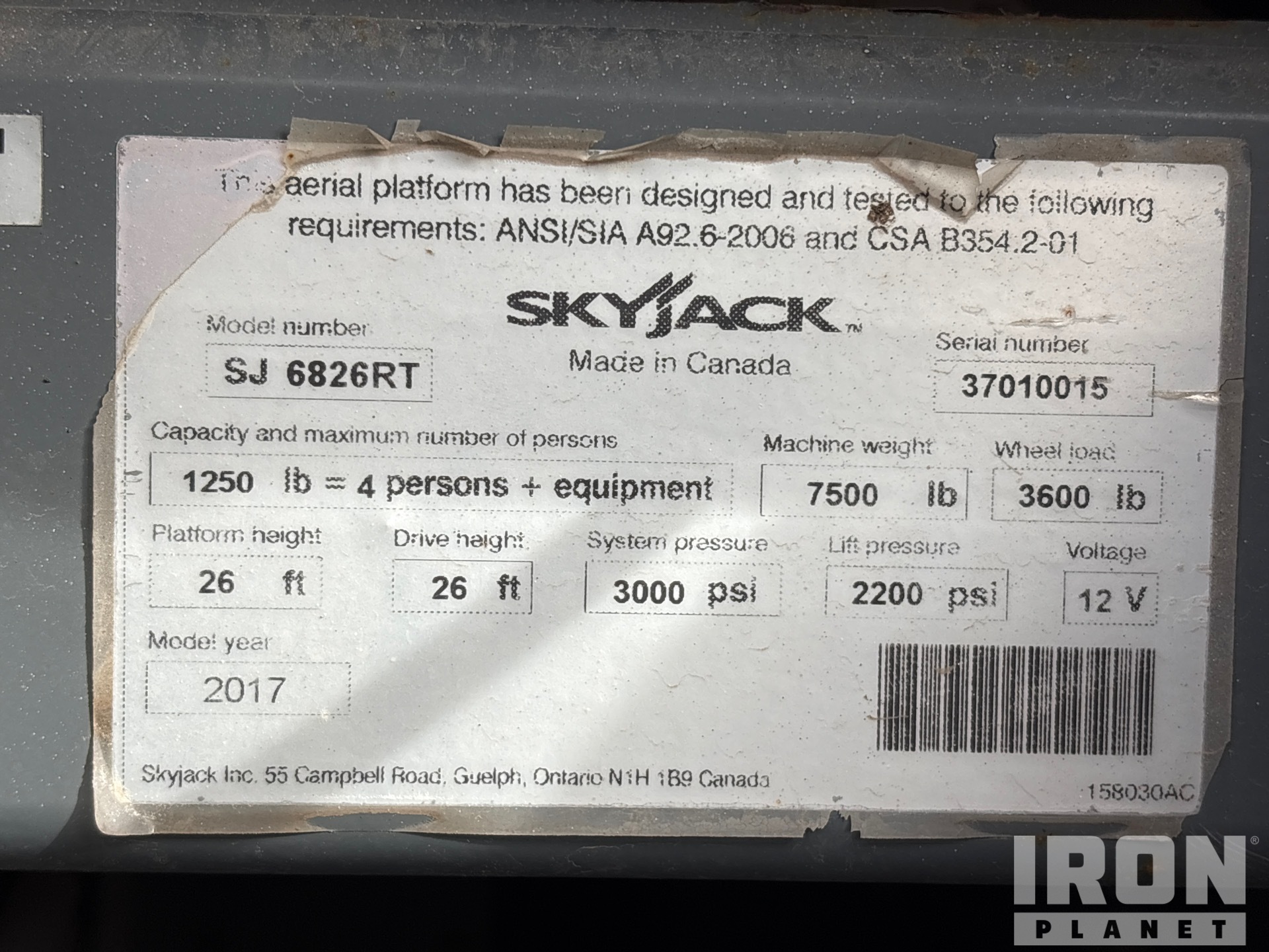2017 Skyjack SJ6826 RT