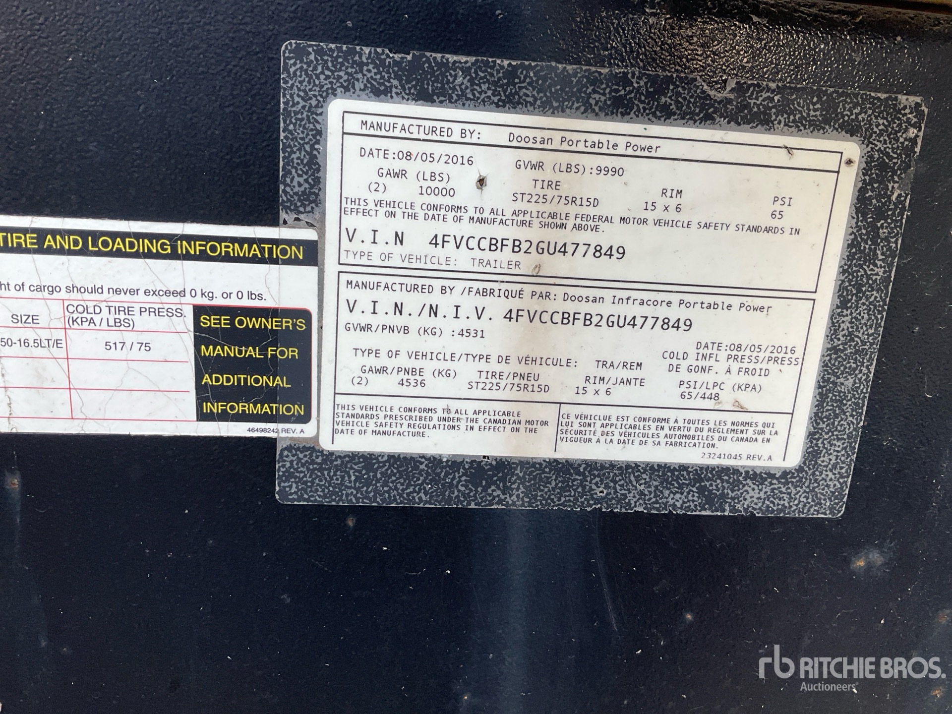 2016 Doosan Portable Power XP825WCU-FX-PAS