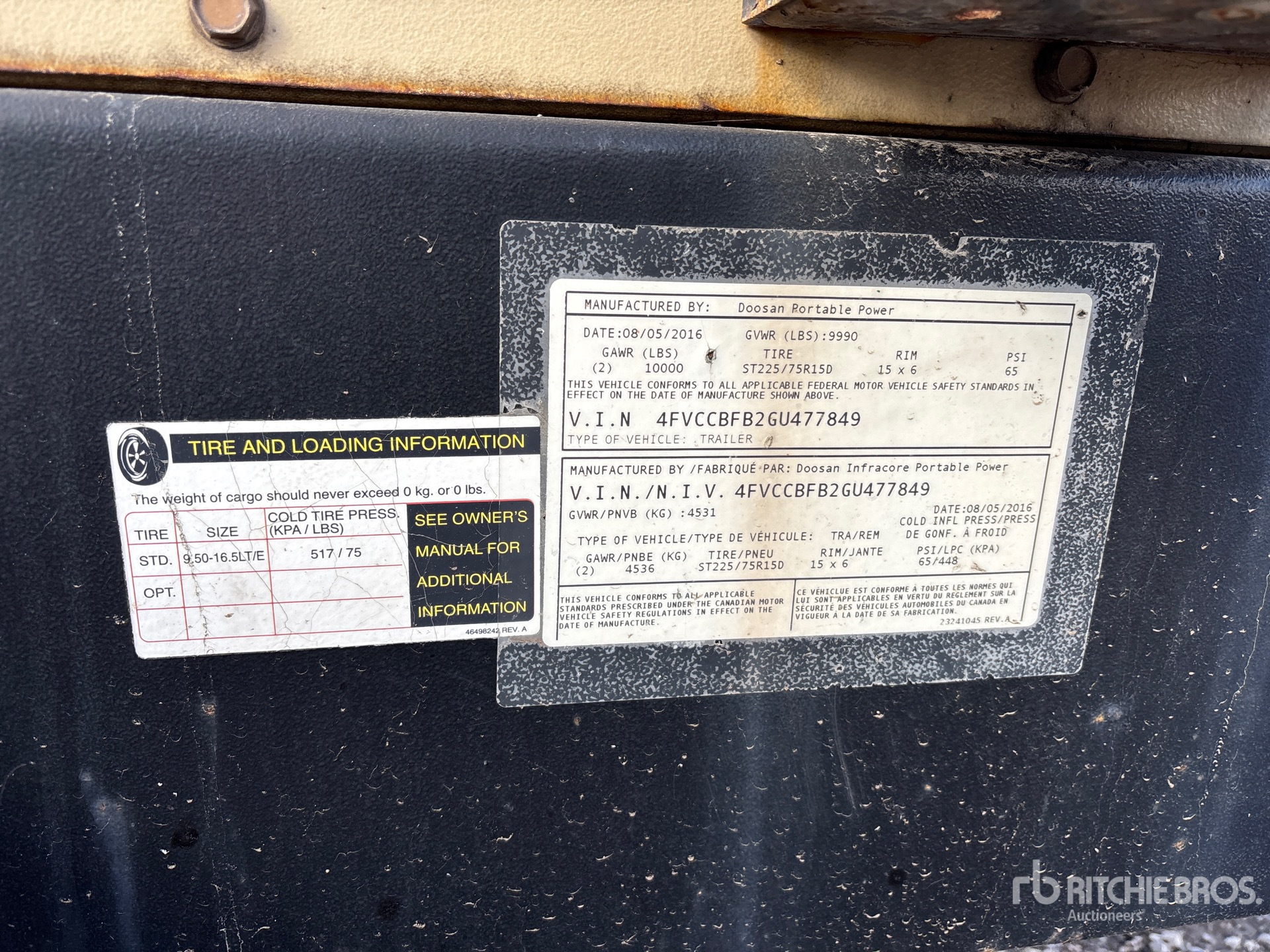 2016 Doosan Portable Power XP825WCU-FX-PAS