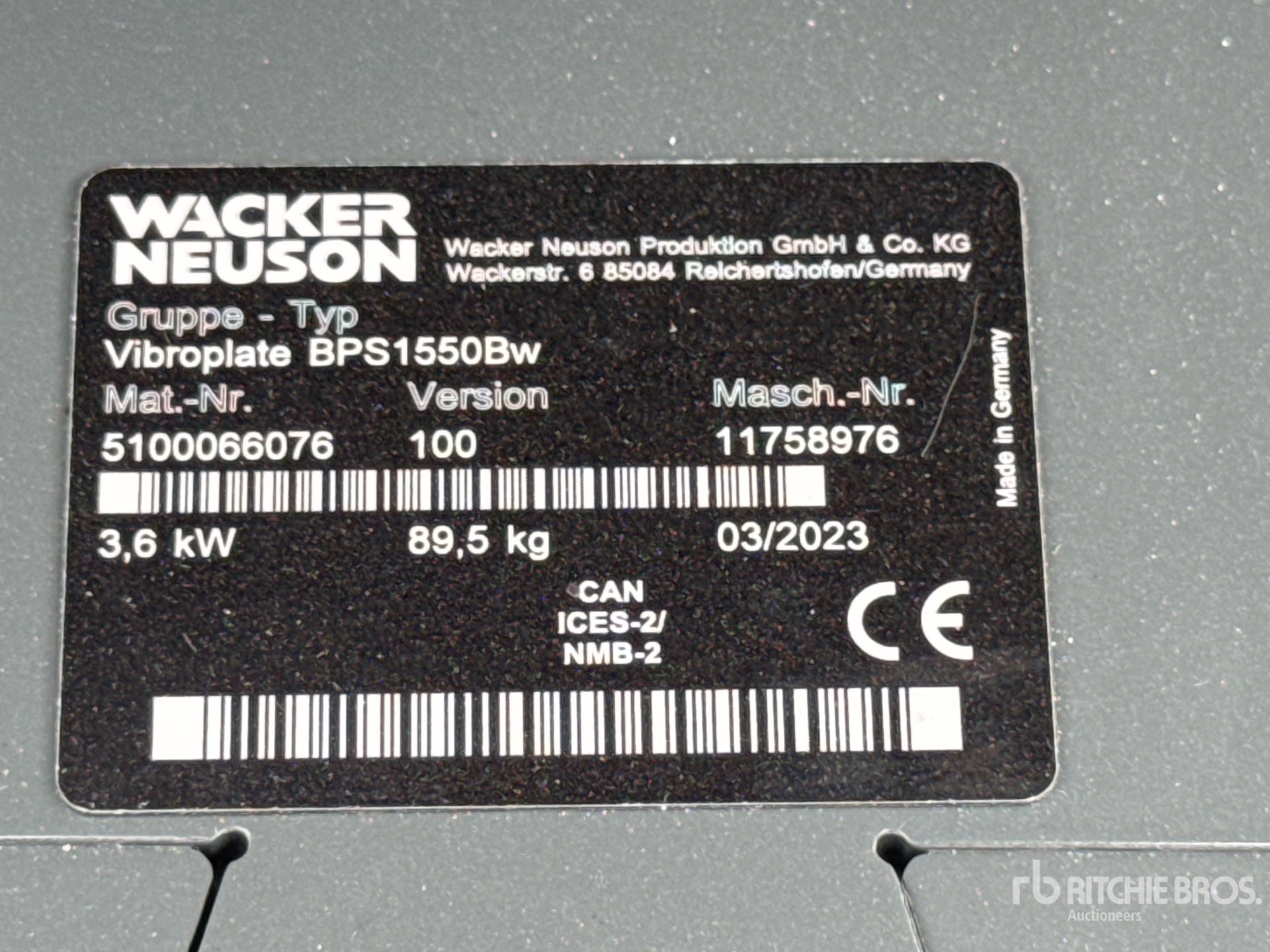 2023 Wacker Neuson VIBROPLATE BPS1550BW (UNUSED)