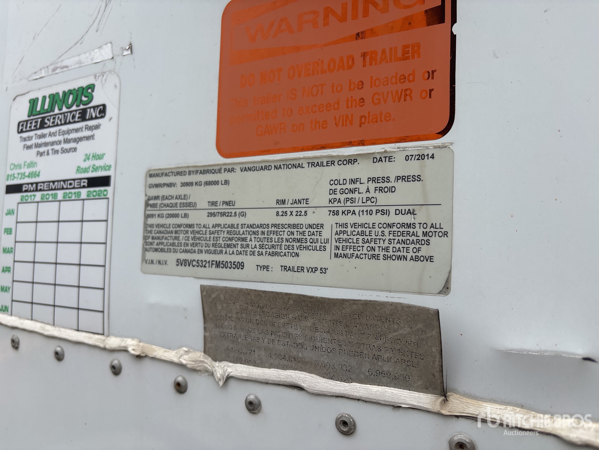 2015 Vanguard 53 ft x 102 in T/A