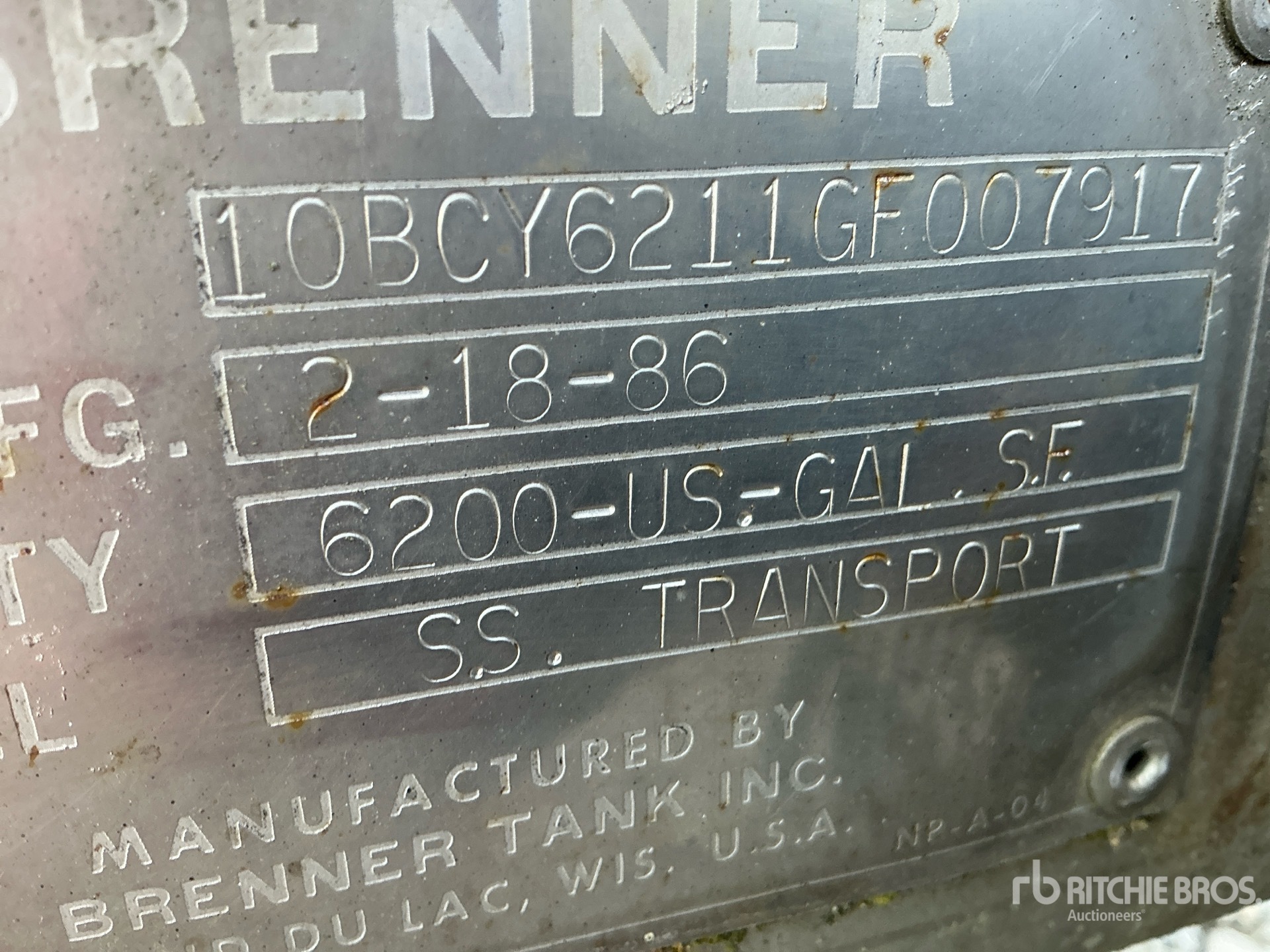 1986 Brenner 6200 gal T/A