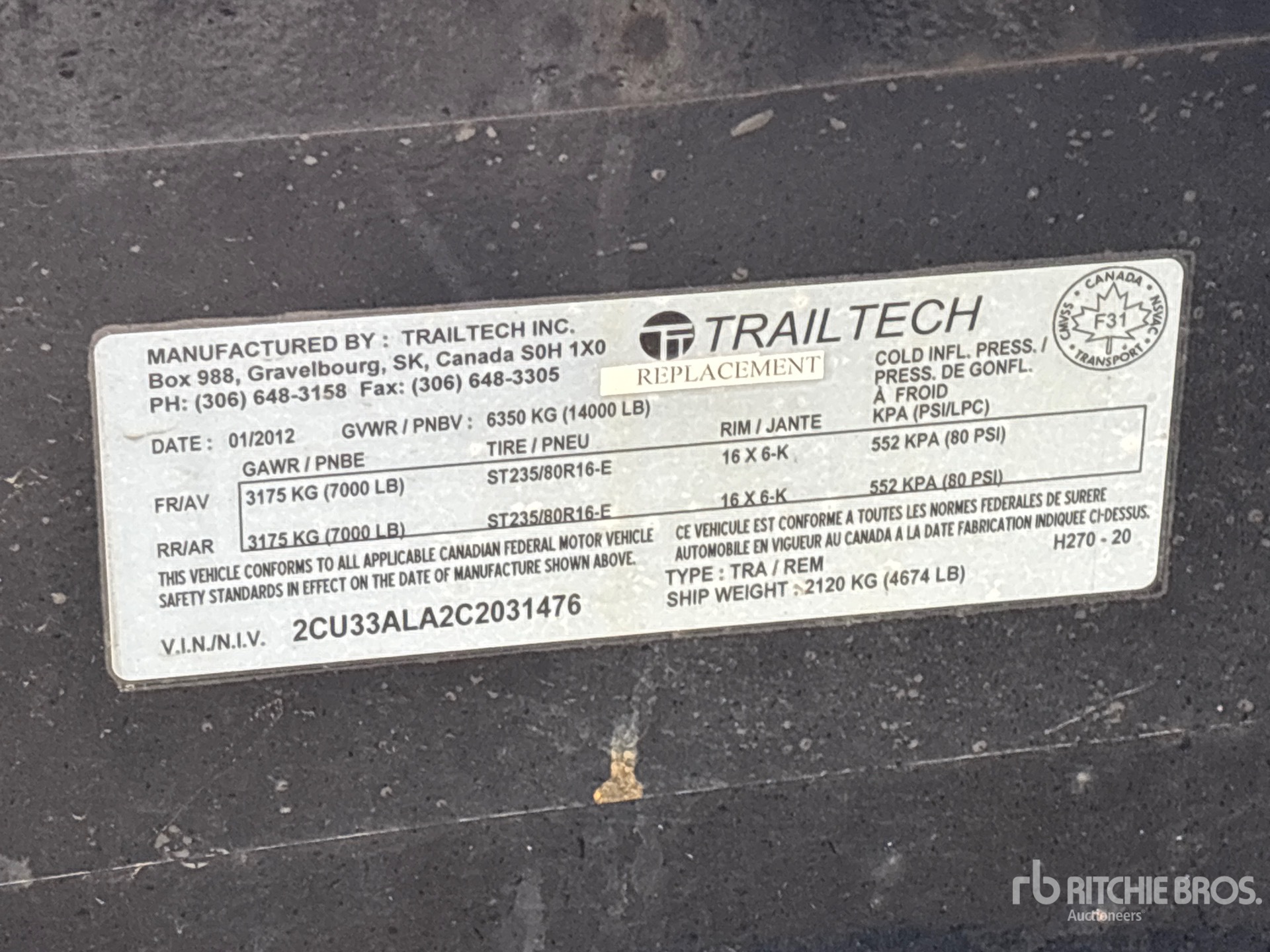 2012 Trailtech H270-20