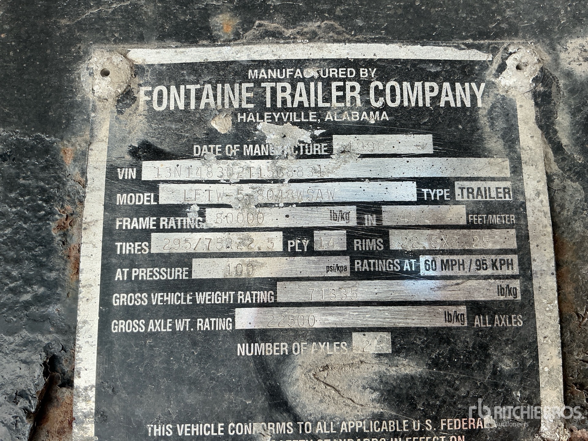 1996 Fontaine 45000 lb 48 ft T/A Spread Axle