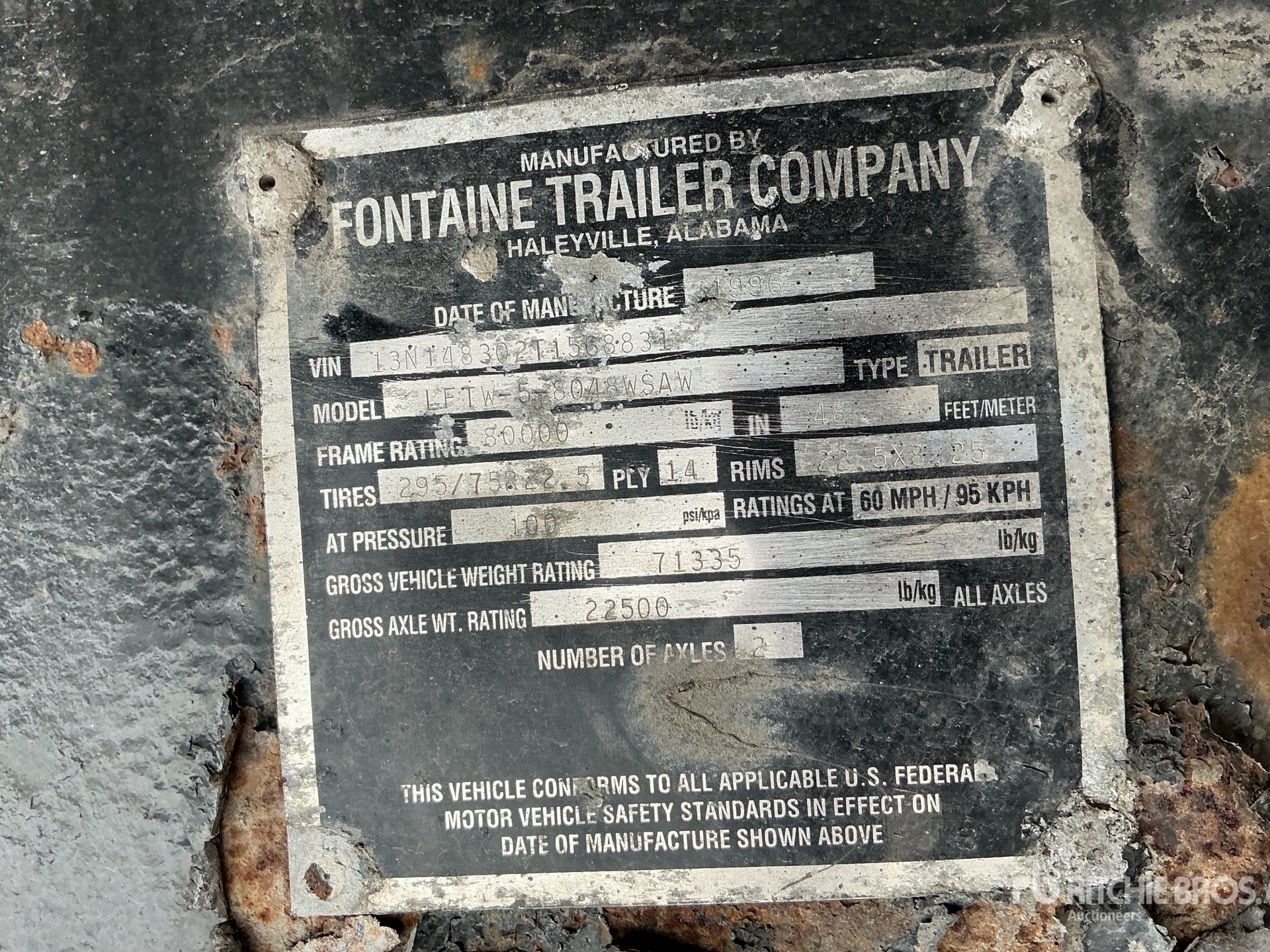 1996 Fontaine 45000 lb 48 ft T/A Spread Axle
