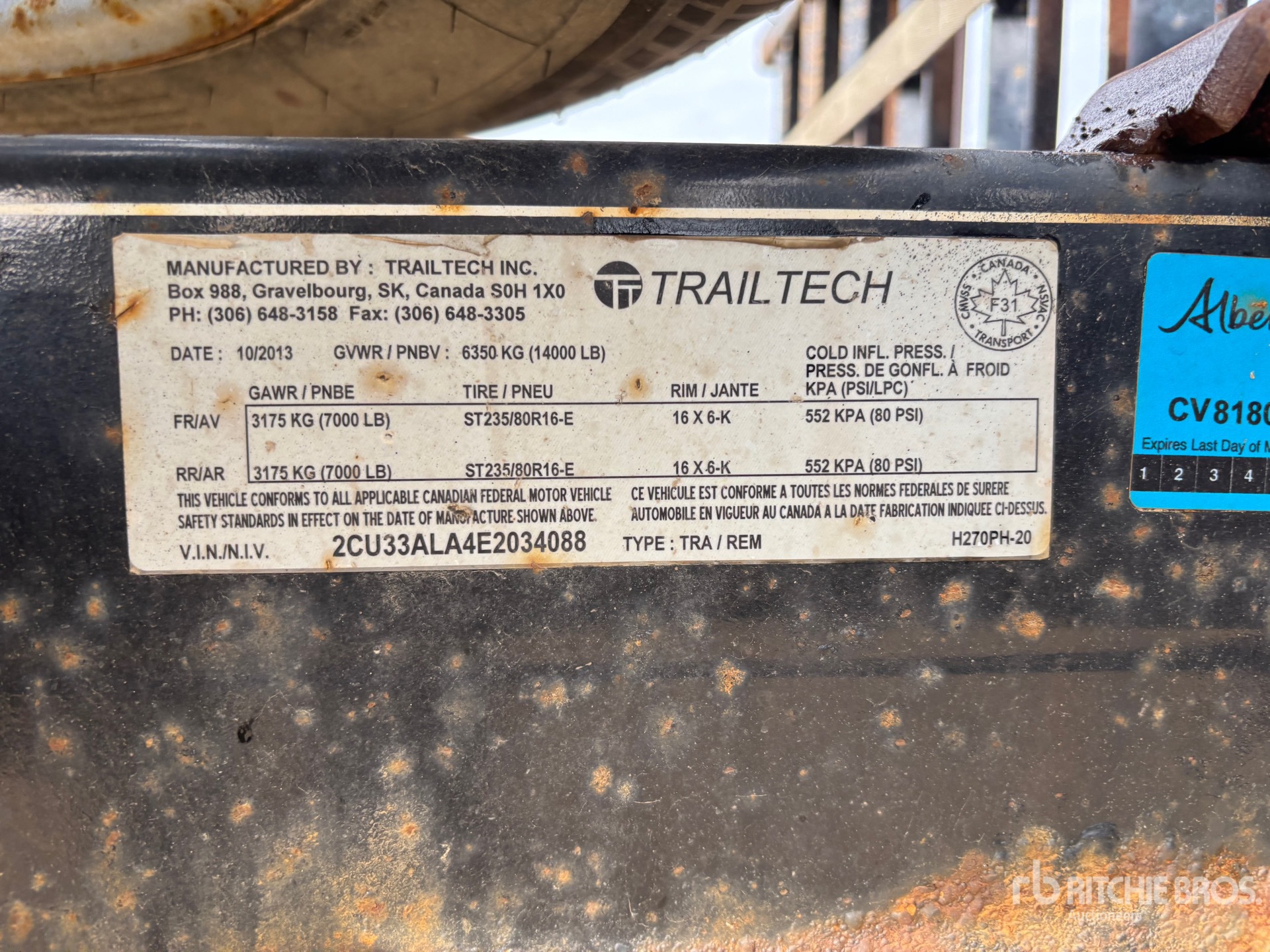 2014 Trailtech 20 ft T/A