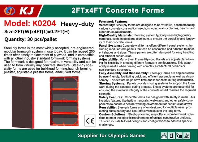 Quantity of (30) 2026 KJ K0204 2 ft x 4 ft Steel Frame Concrete Forms (Unused)