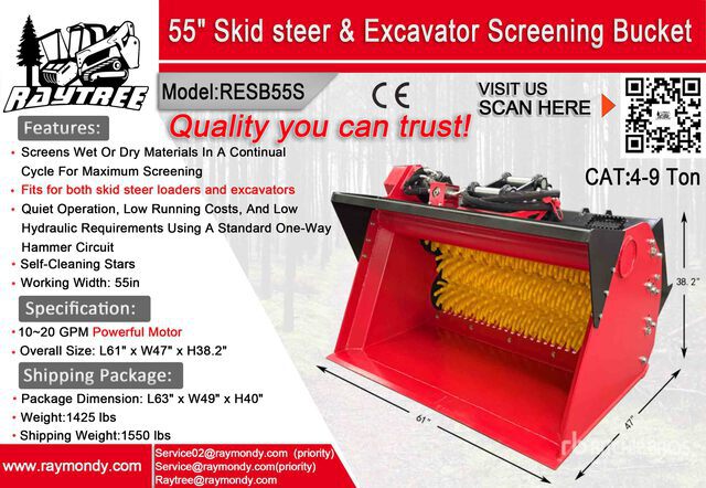 2026 Raytree RESB55S Skid Steer Screening Bucket