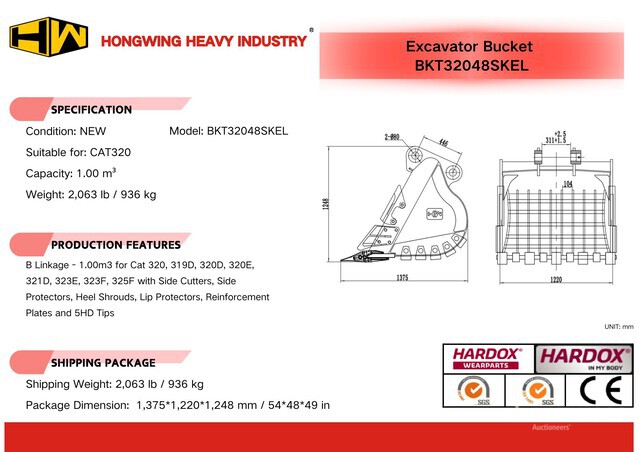 2026 HW BKT32048SKEL Excavator Bucket