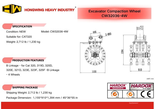 2026 HW CW32036-4W Excavator Compaction Wheel