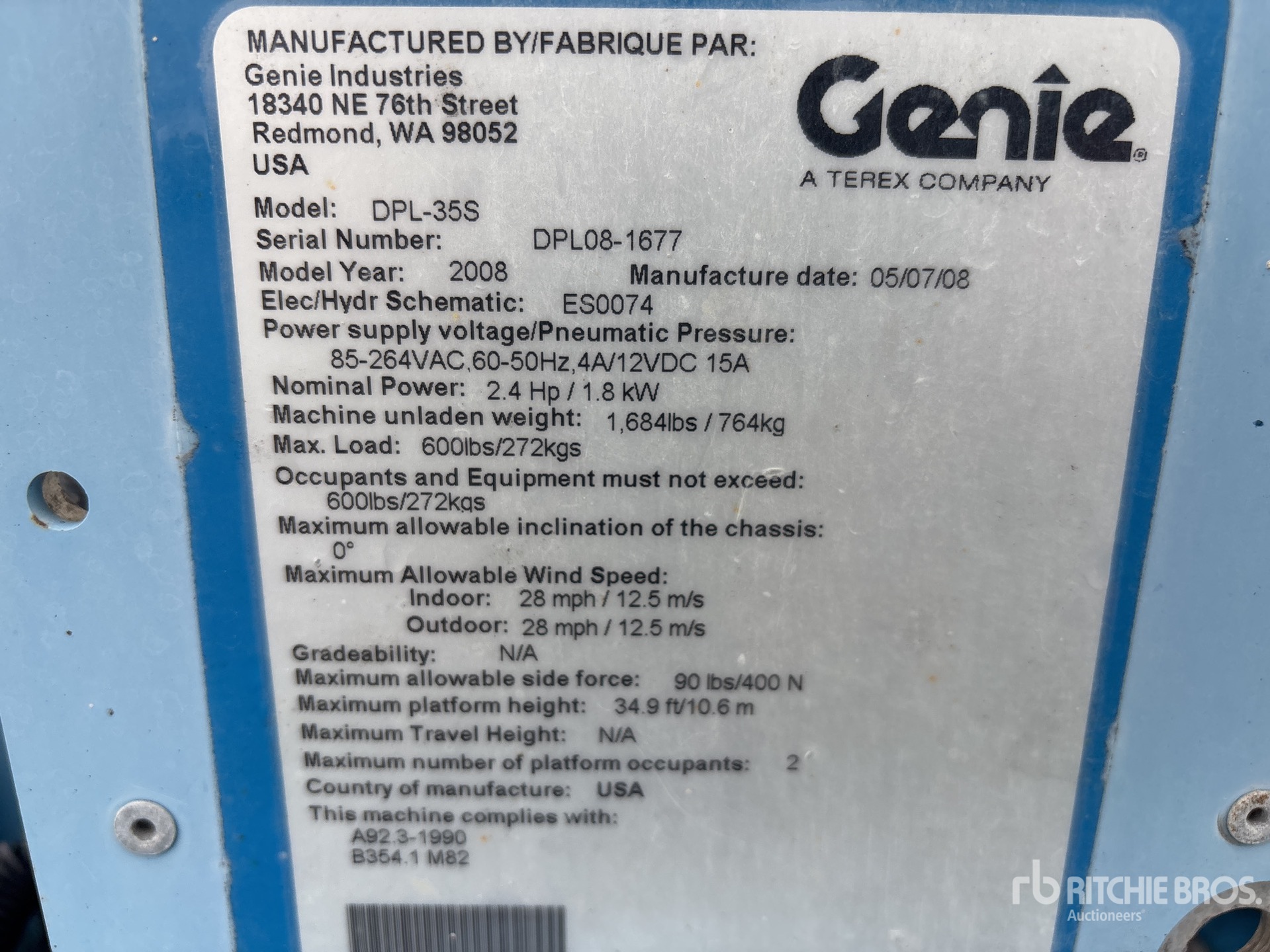 2008 Genie DPL-35S