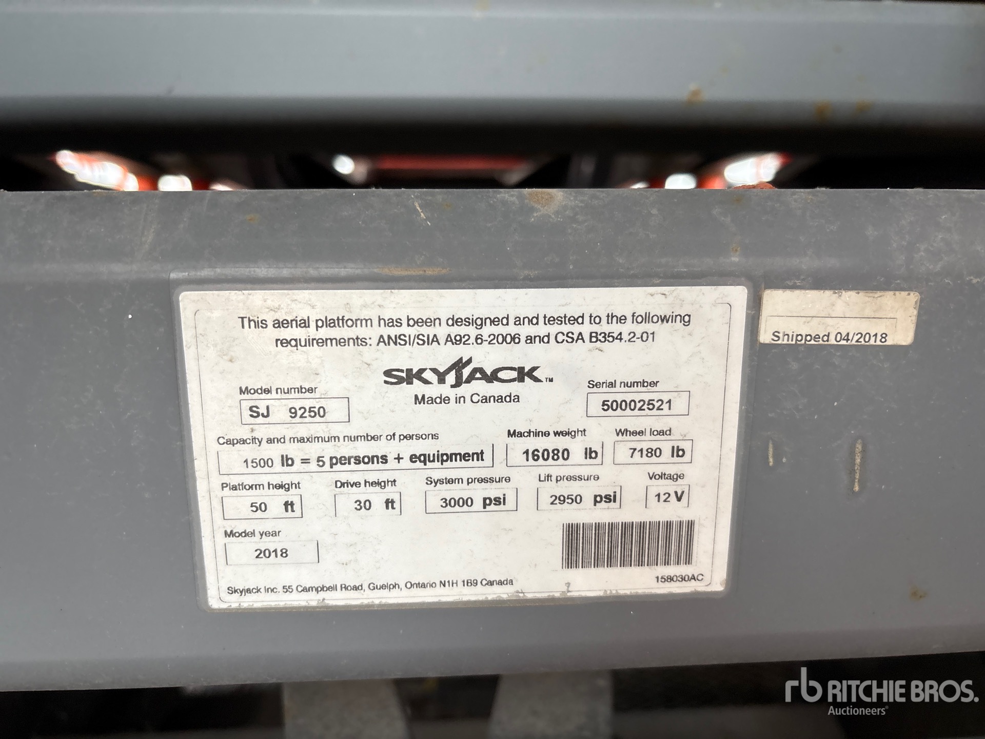 2018 Skyjack SJ9250 RT