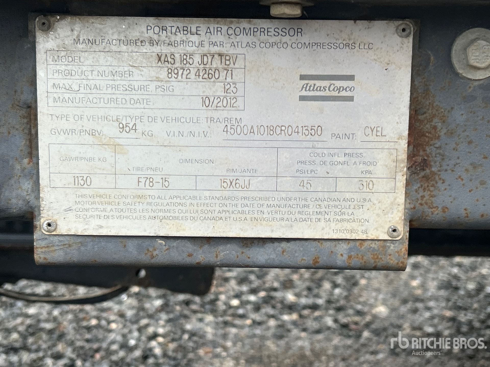 2012 Atlas Copco XAS185JD7TBV