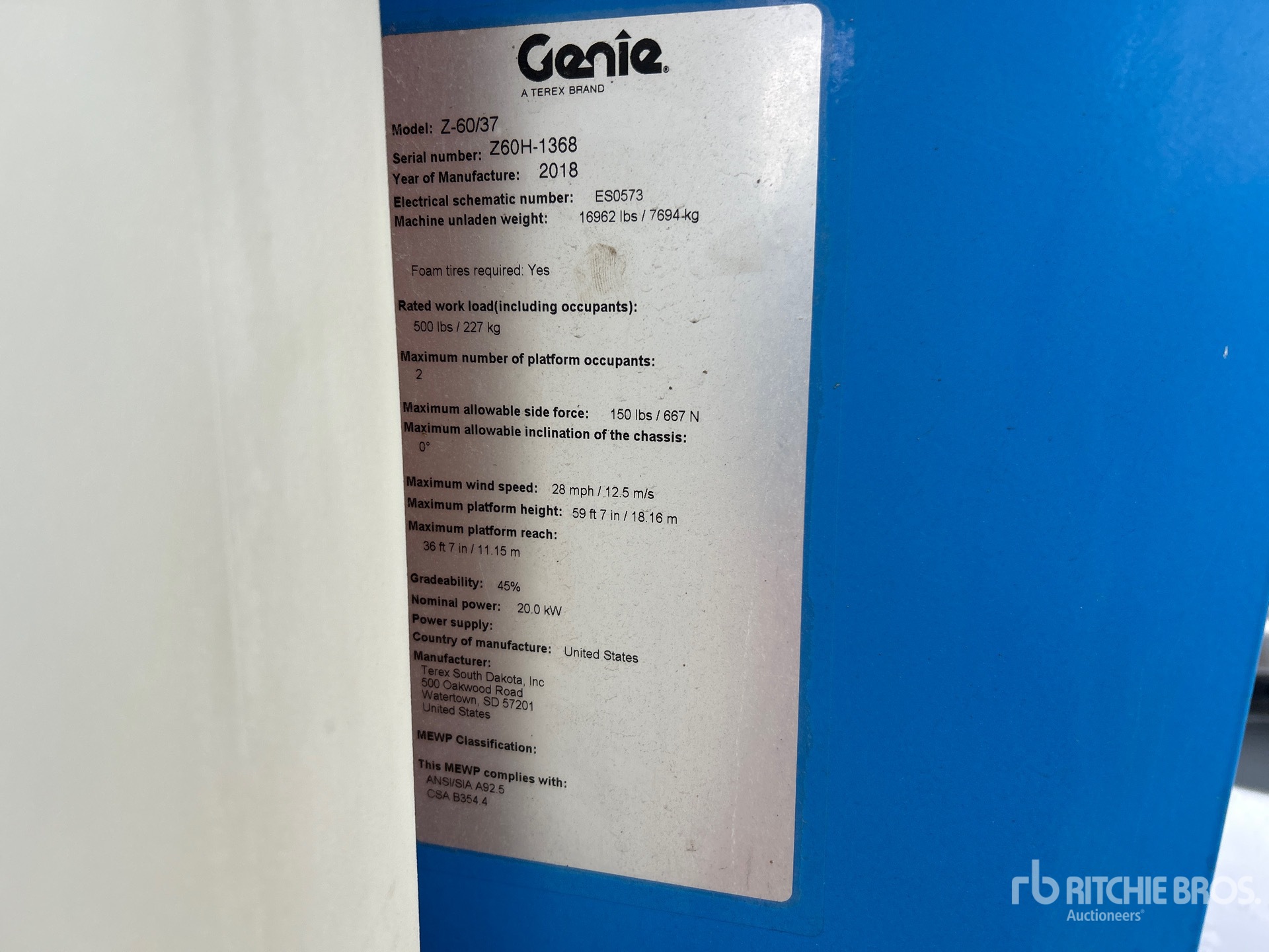 2018 Genie Z-60/37FE
