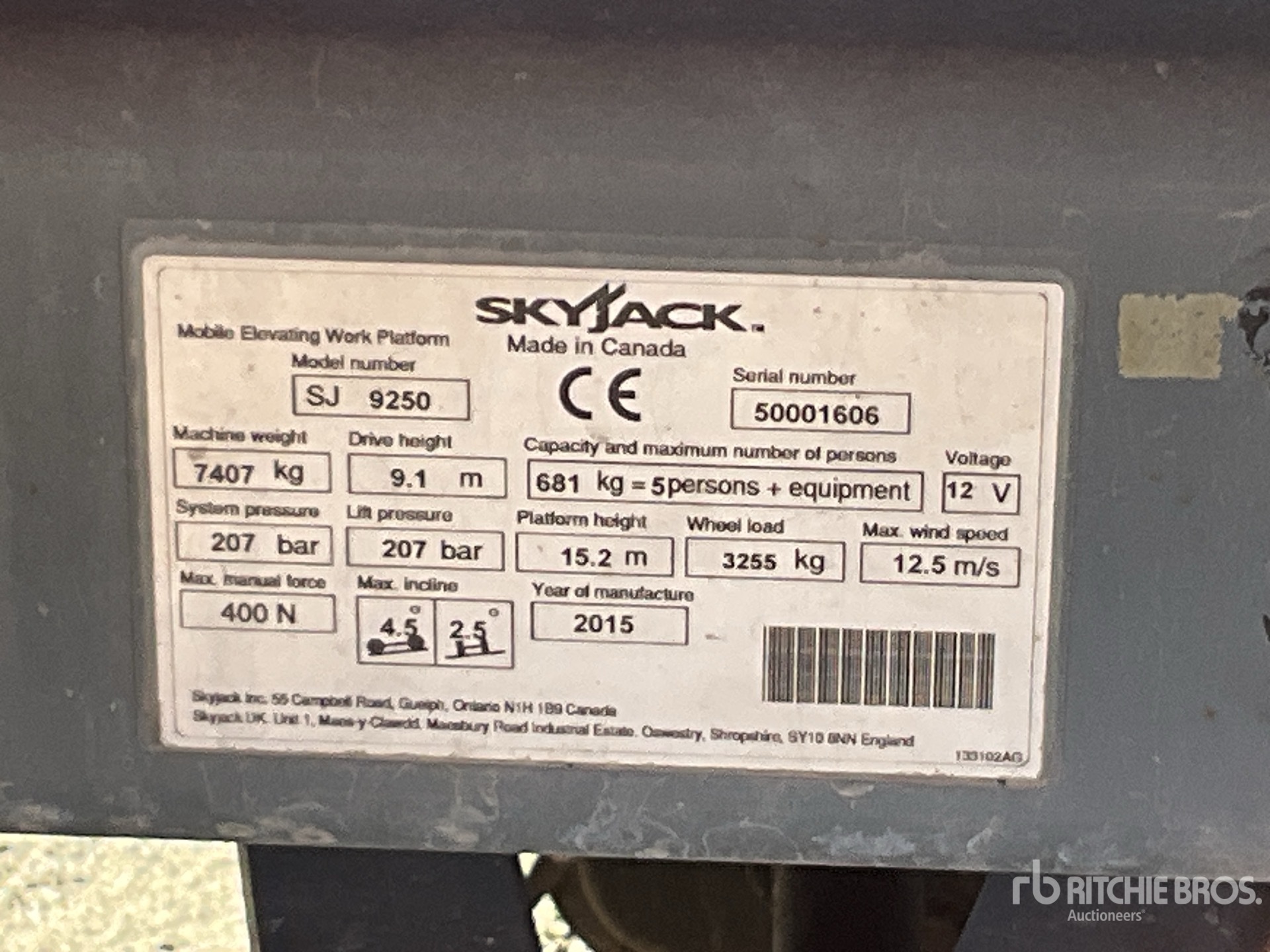 2015 Skyjack SJ9250RT