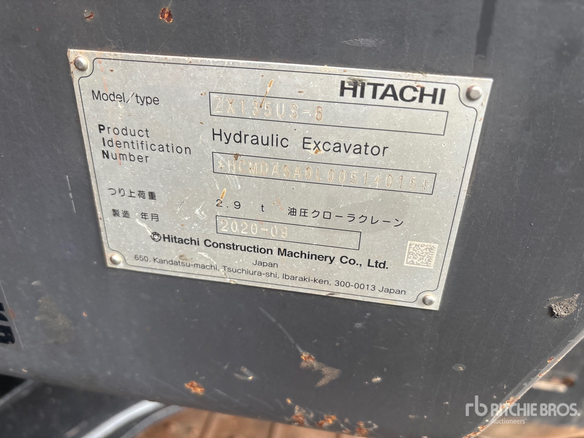 2020 Hitachi ZX135US-6