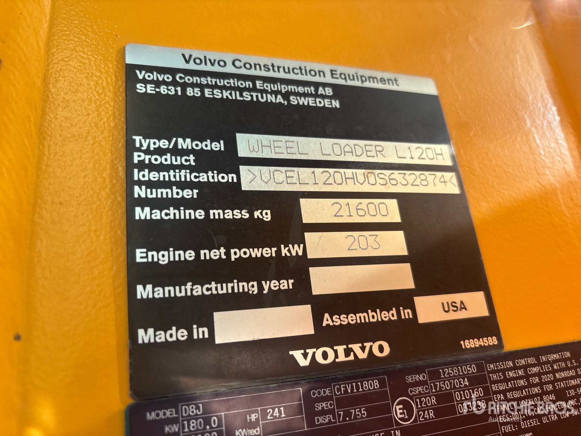 2020 Volvo L120H