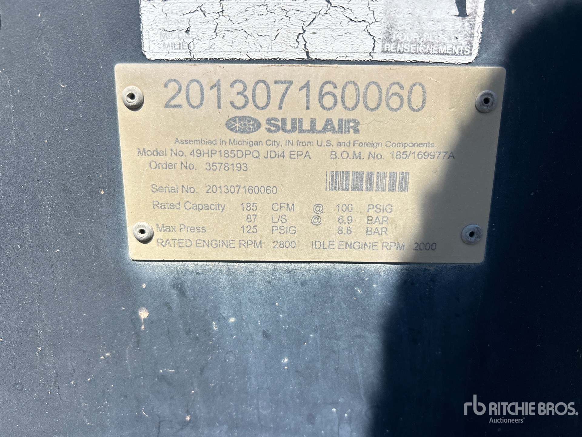 2013 Sullair 49HP185DPQ JDI4