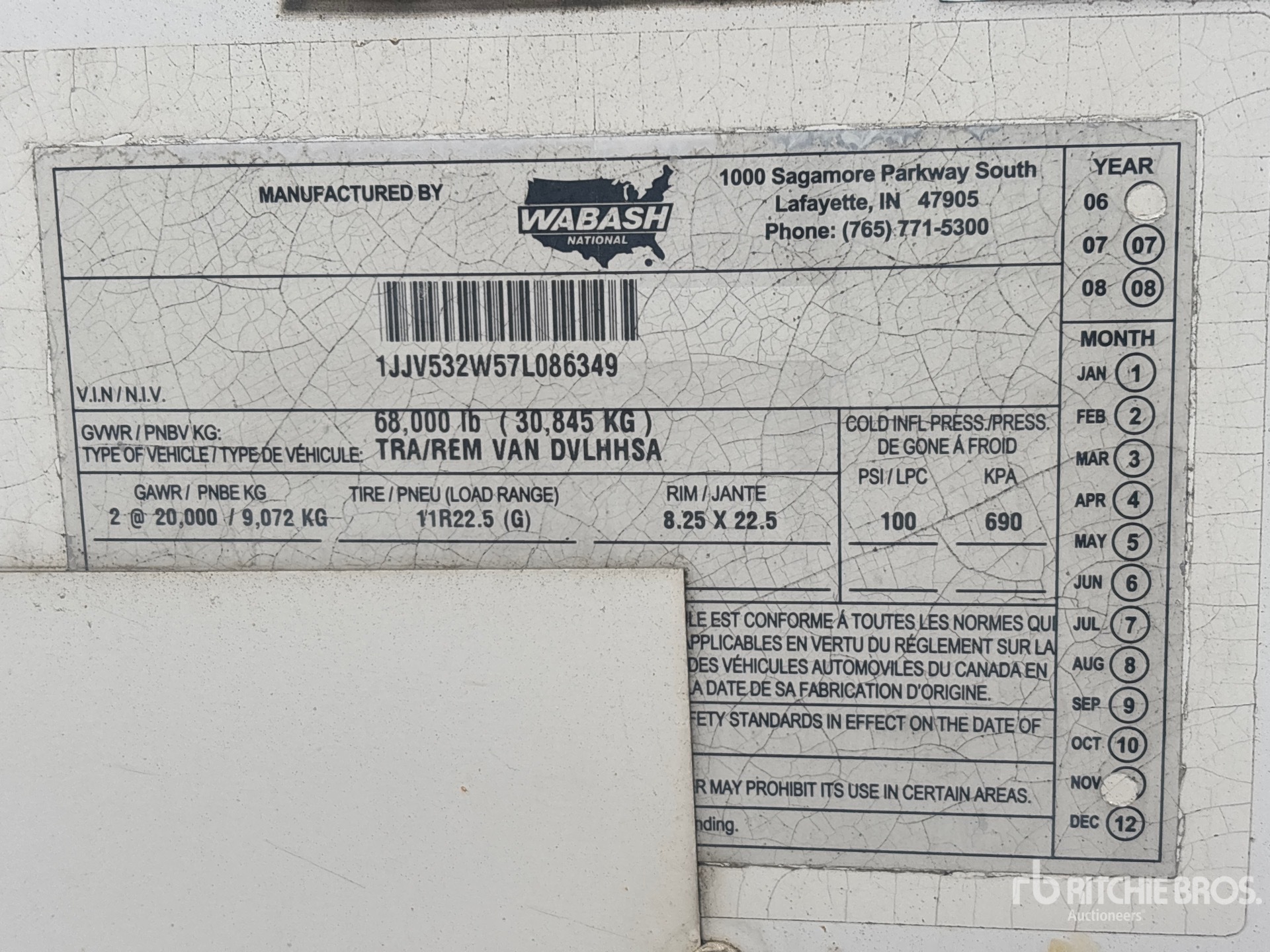 2007 Wabash 53 ft x 102 in T/A