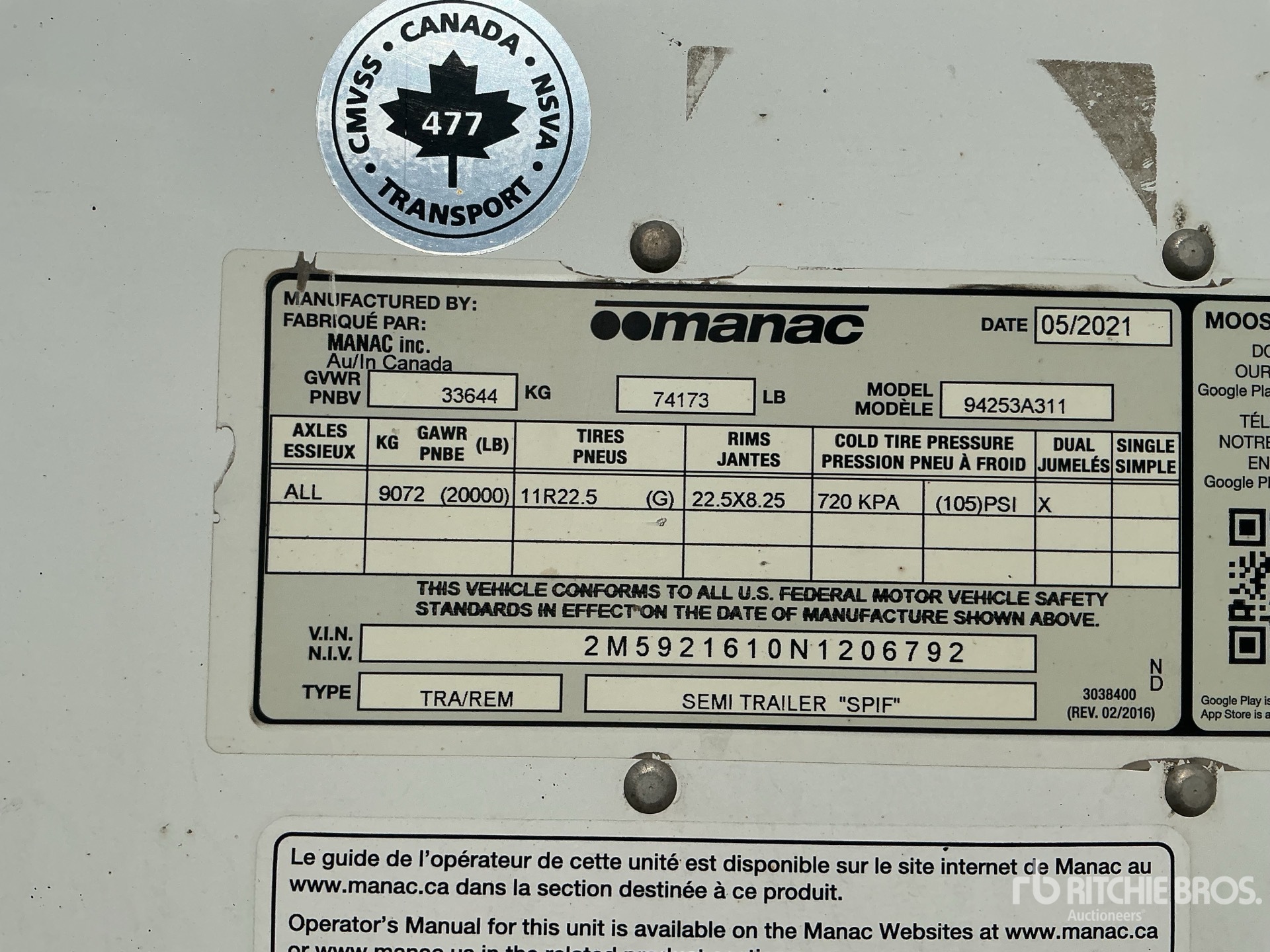 2022 Manac 53 FT X 102 IN T/A