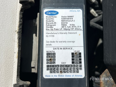 General Appearance with Refrigeration Unit Serial Number