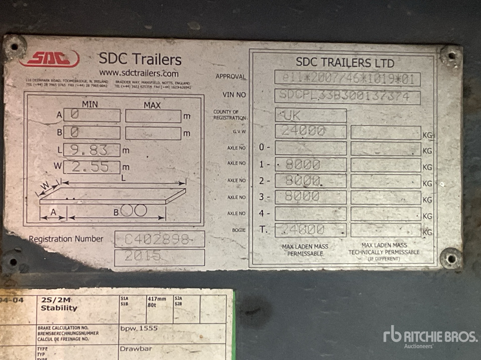 2015 SDC 24 TON 8 M TRI/A DRAWBAR