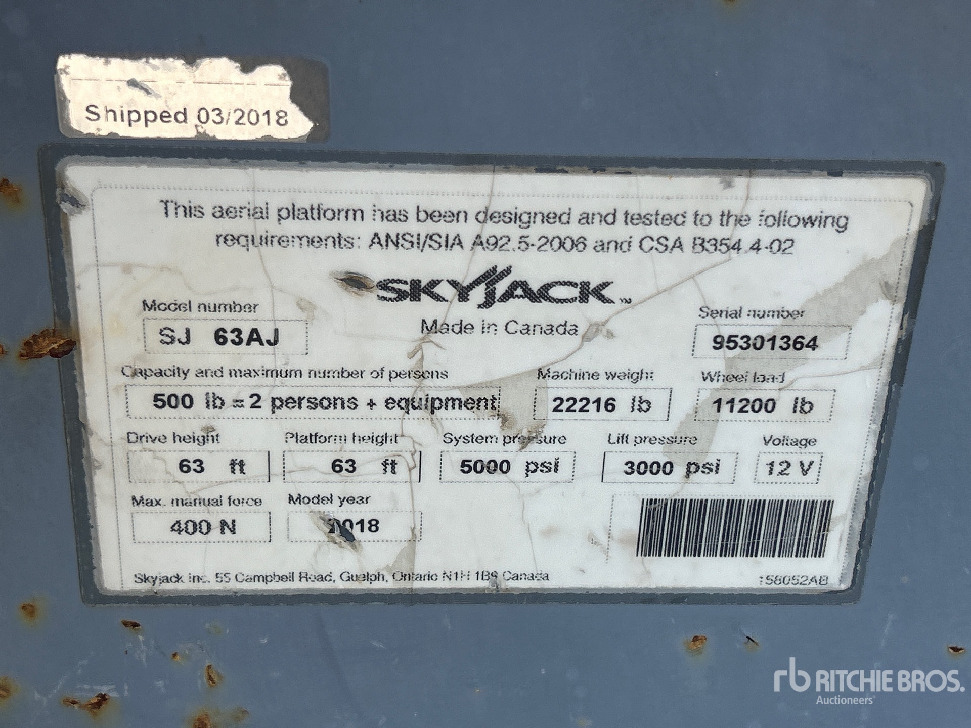 2018 Skyjack SJ63AJ