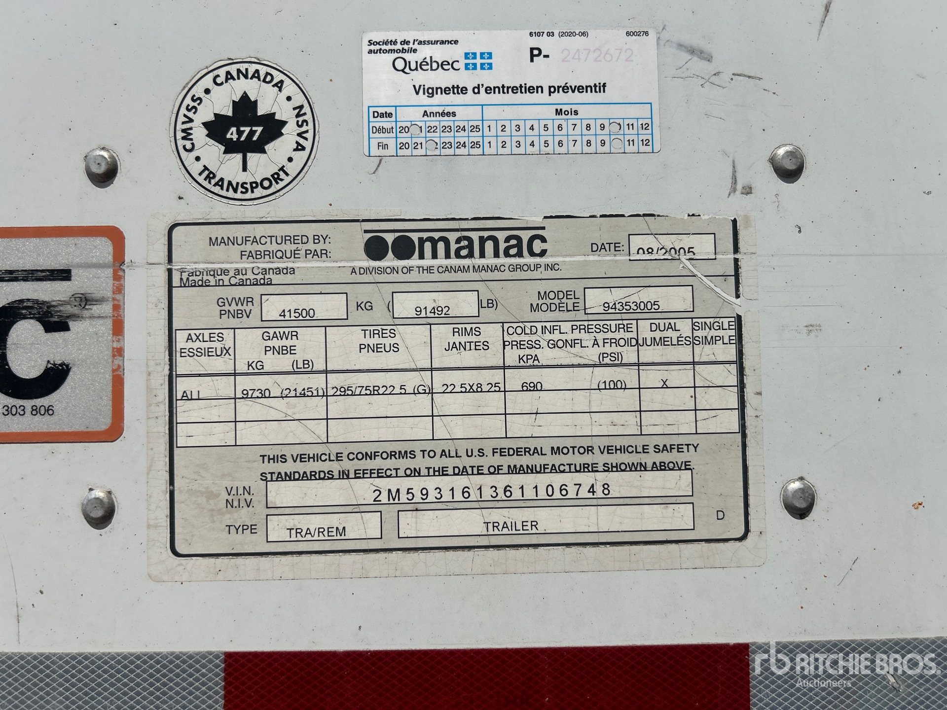 2006 Manac 53 FT X 102 IN TRI/A