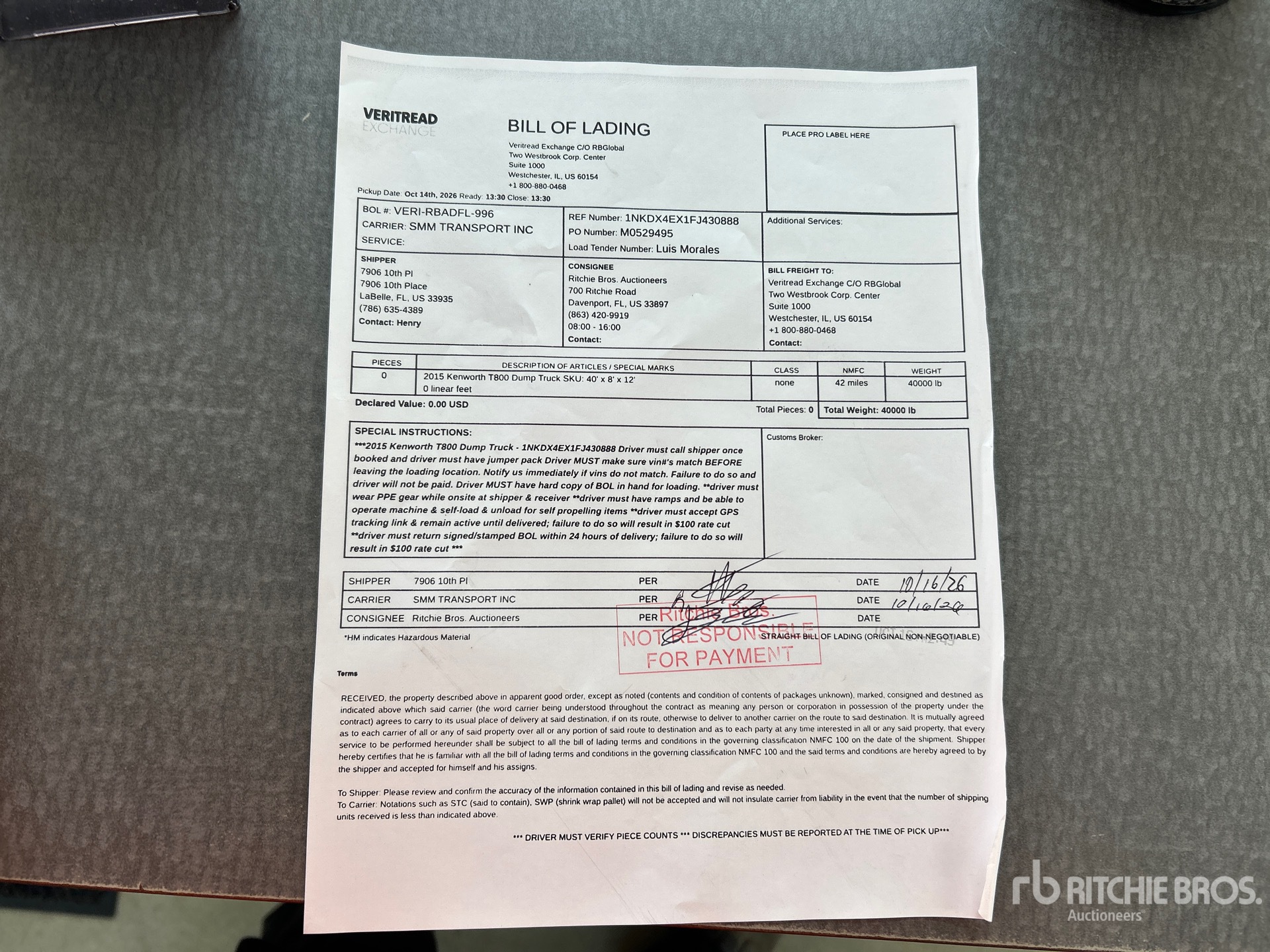 2015 Kenworth T800