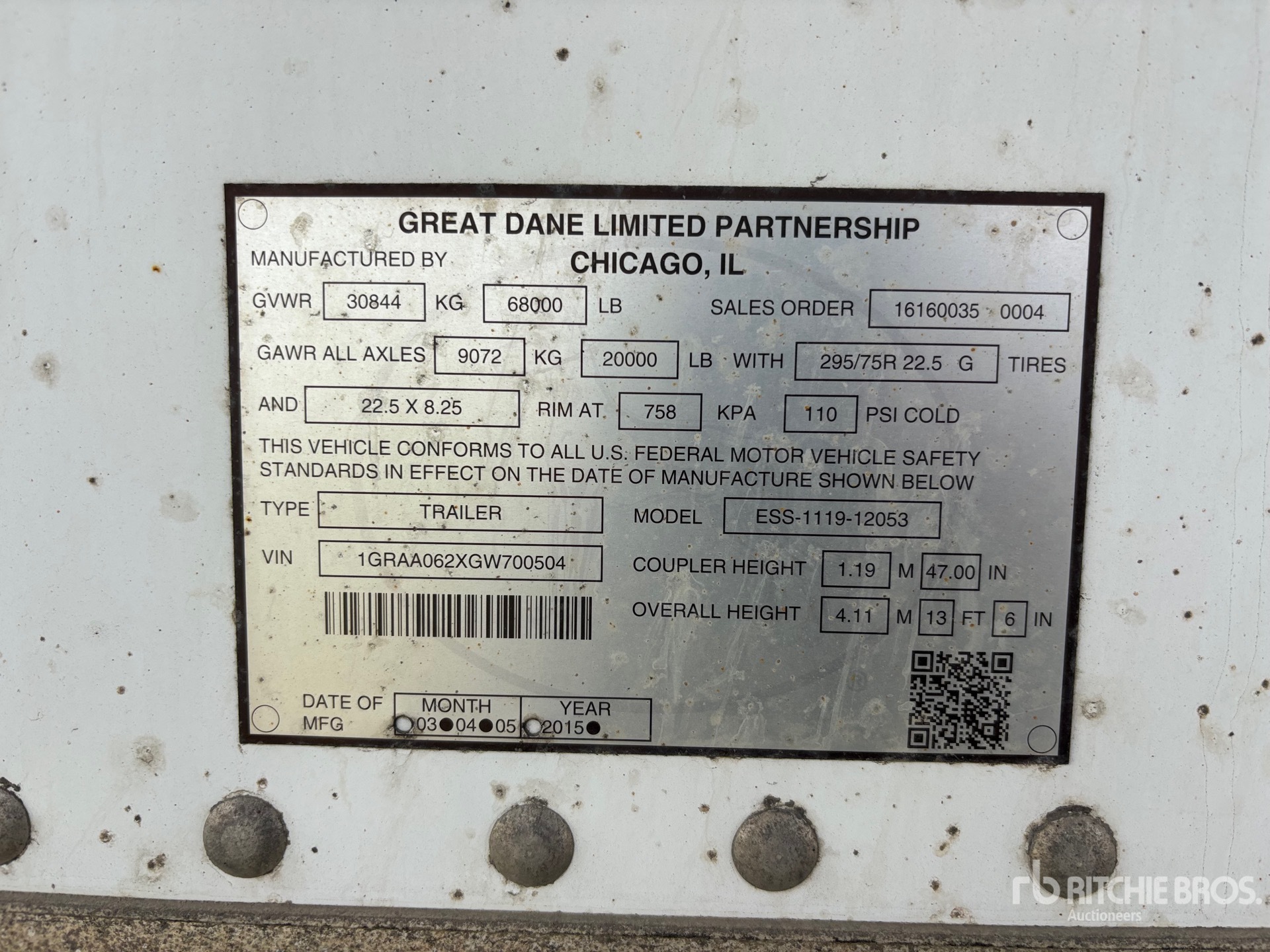 2016 Great Dane 53 FT X 102 IN T/A