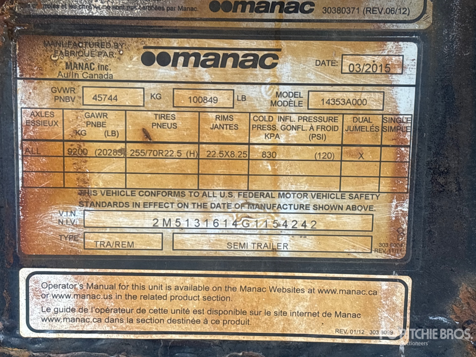 2016 Manac 52 FT TRI/A EXTENDABLE
