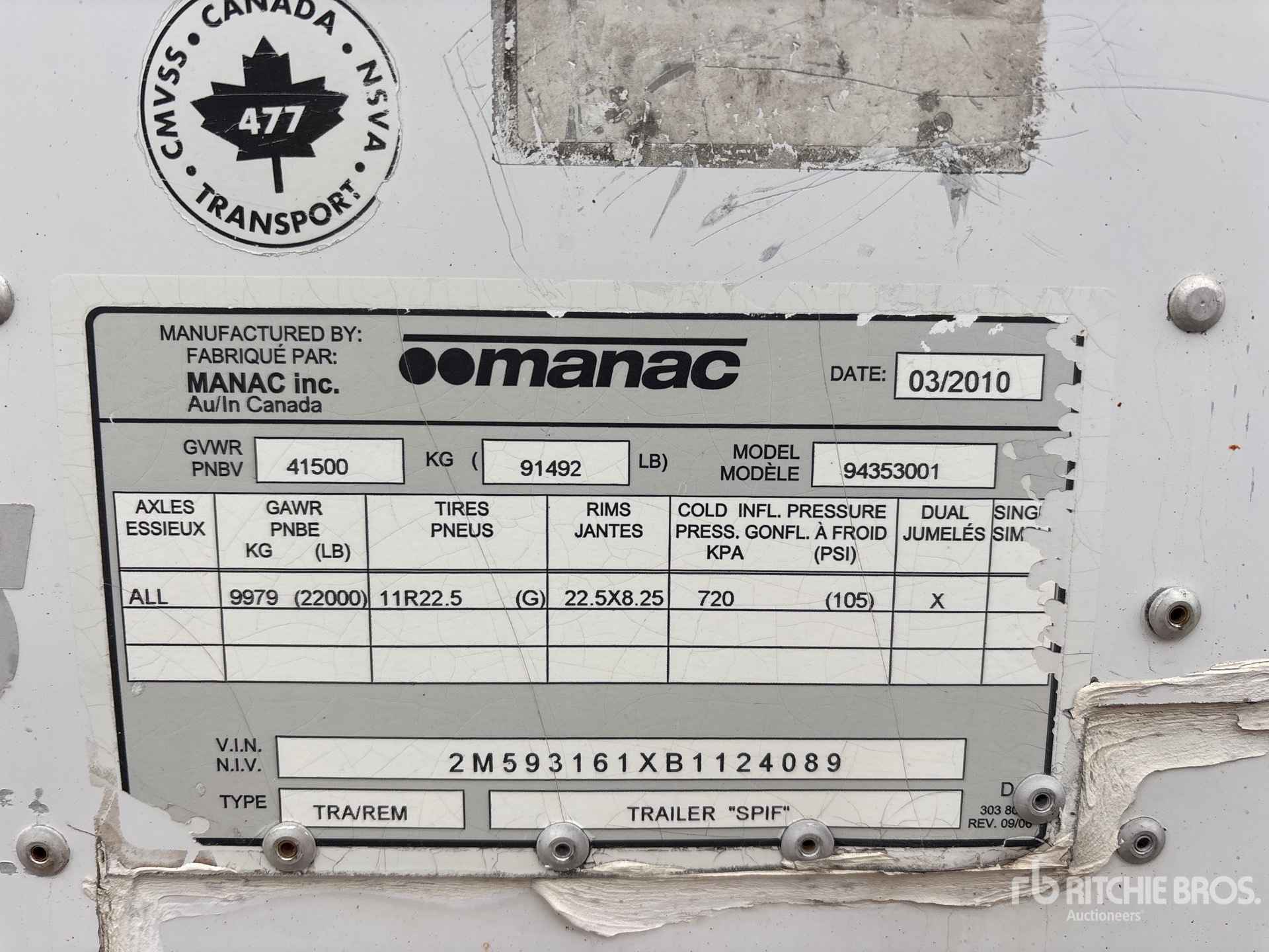 2011 Manac 53 FT X 102 IN TRI/A