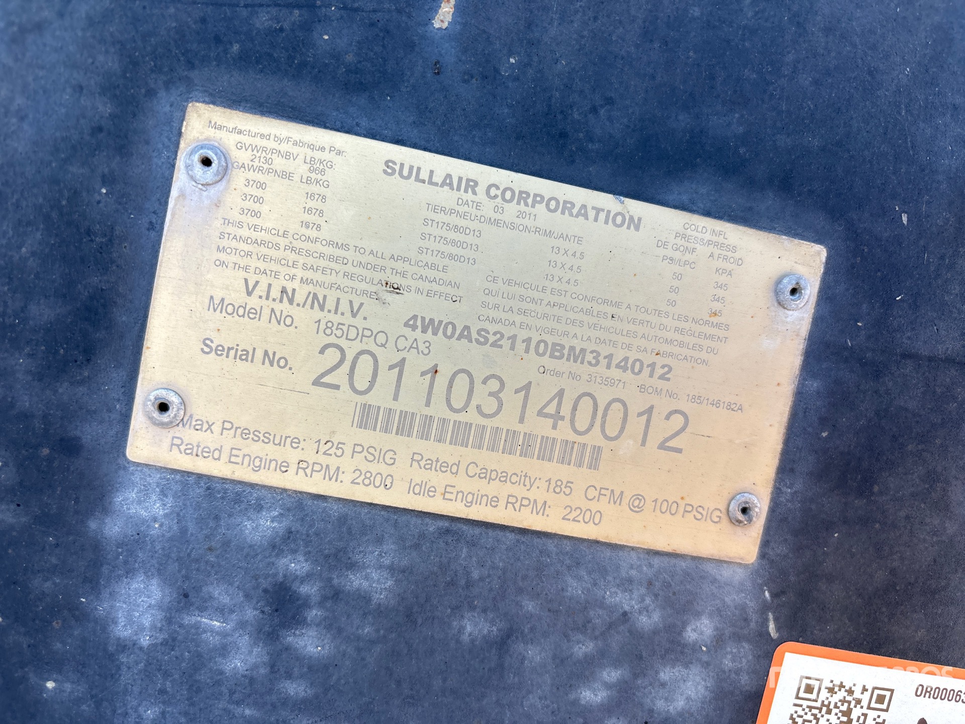 2011 Sullair 185BD