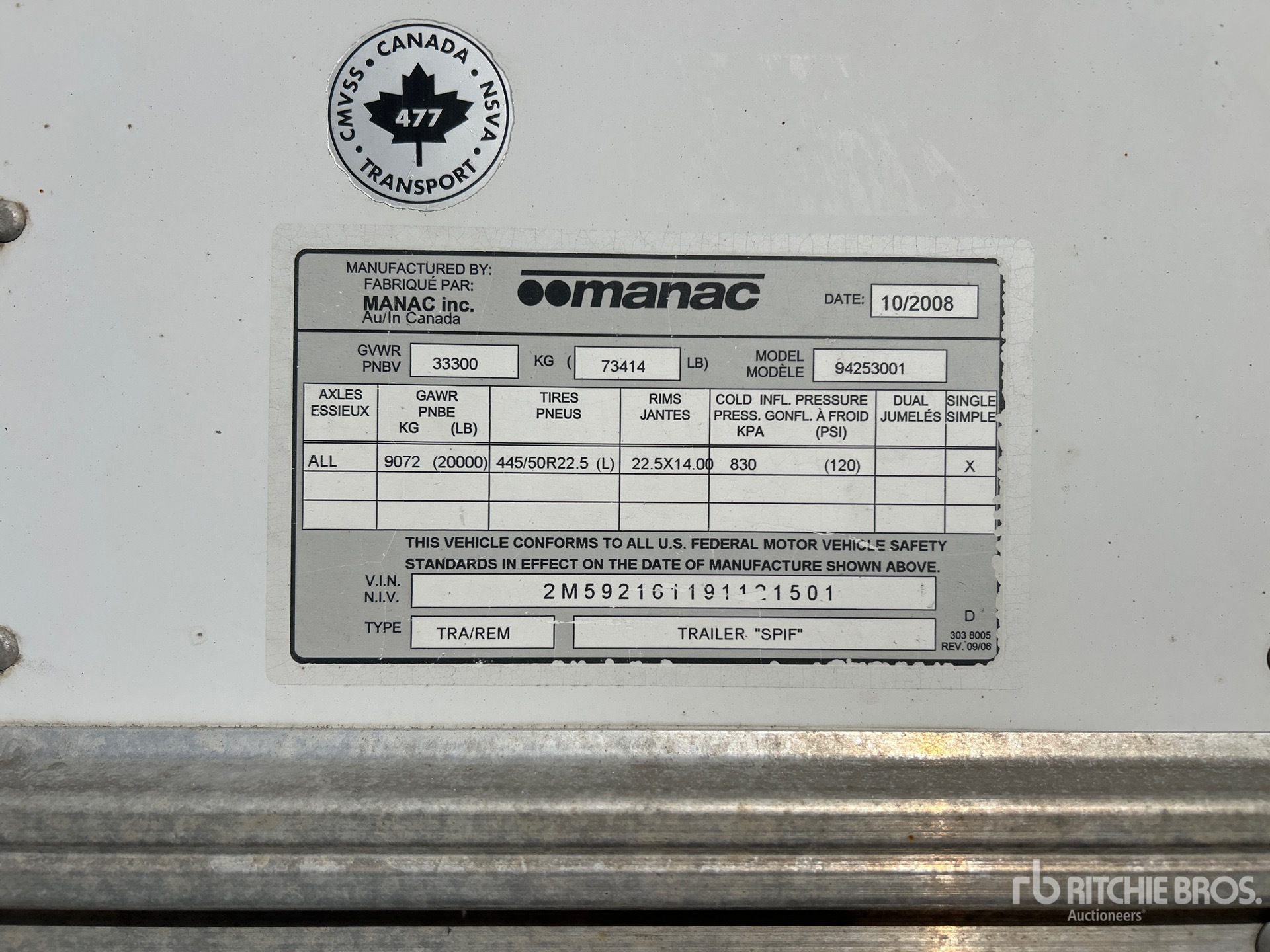 2009 Manac 53 FT X 102 IN T/A