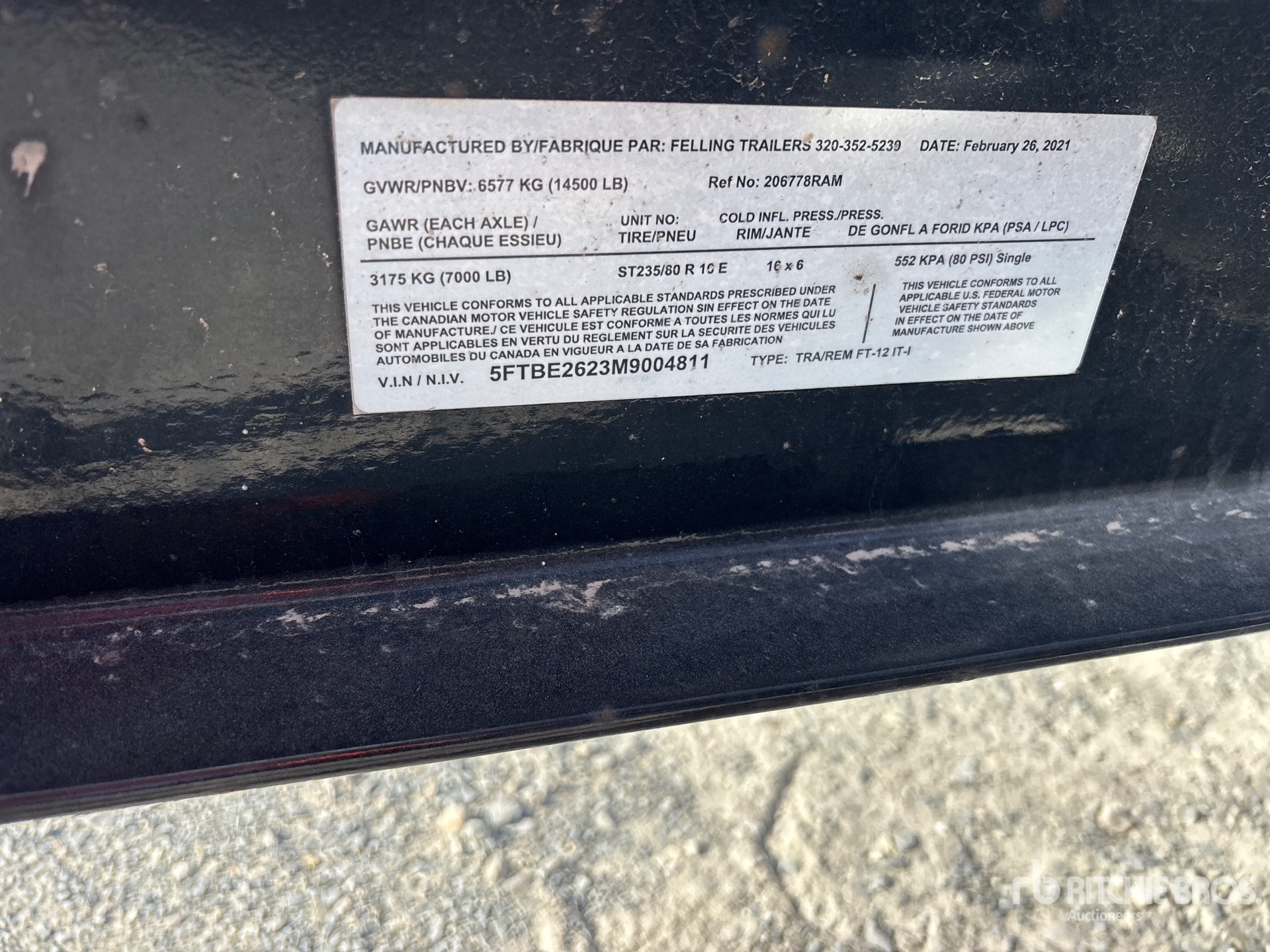 2021 Felling Trailers, Inc. 20 FT T/A