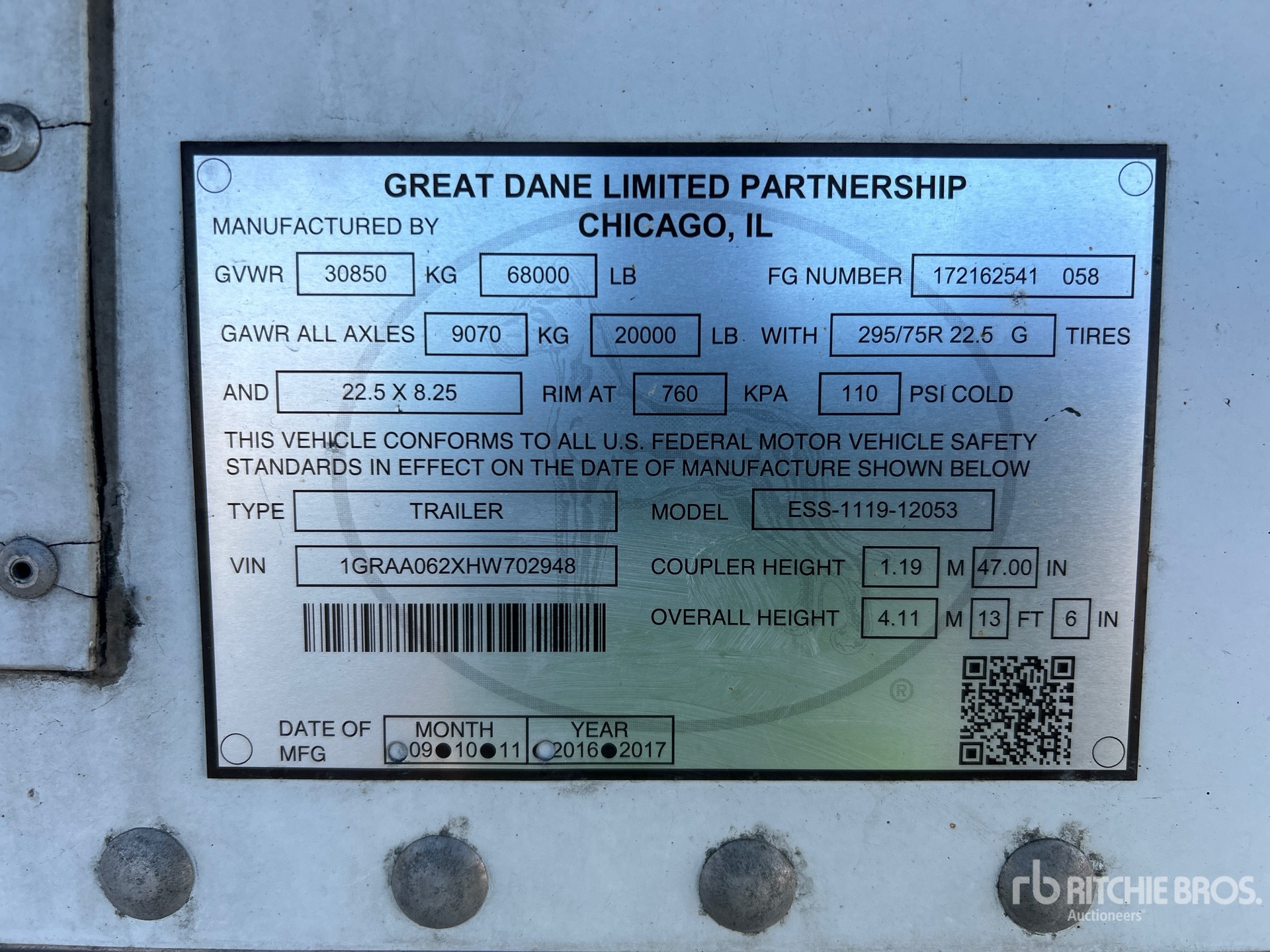 2017 Great Dane 53 FT X 102 IN T/A MULTI -TEMP