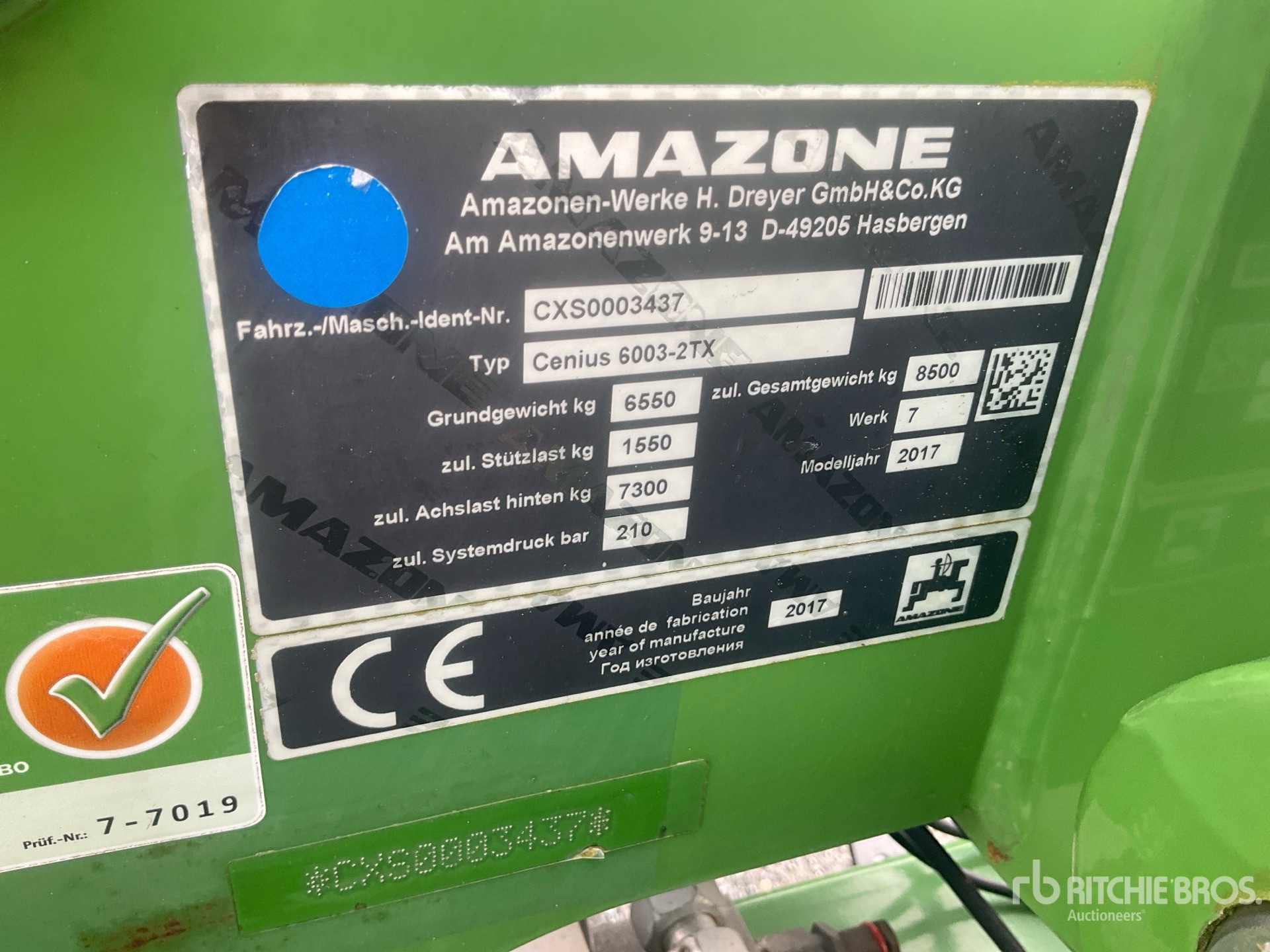 2017 Amazone CENIUS 6003-2TX