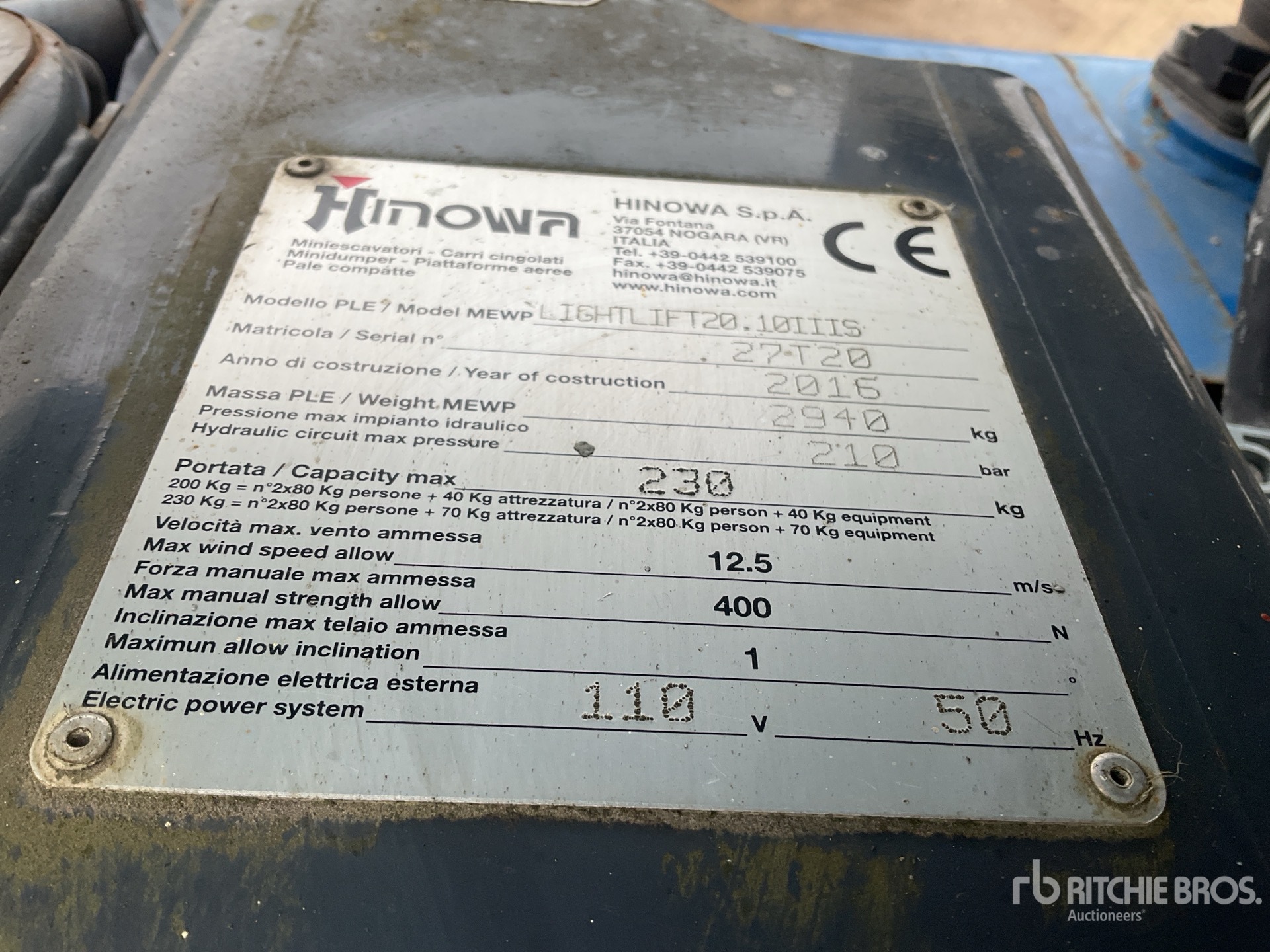 2016 Hinowa LIGHTLIFT20.10I