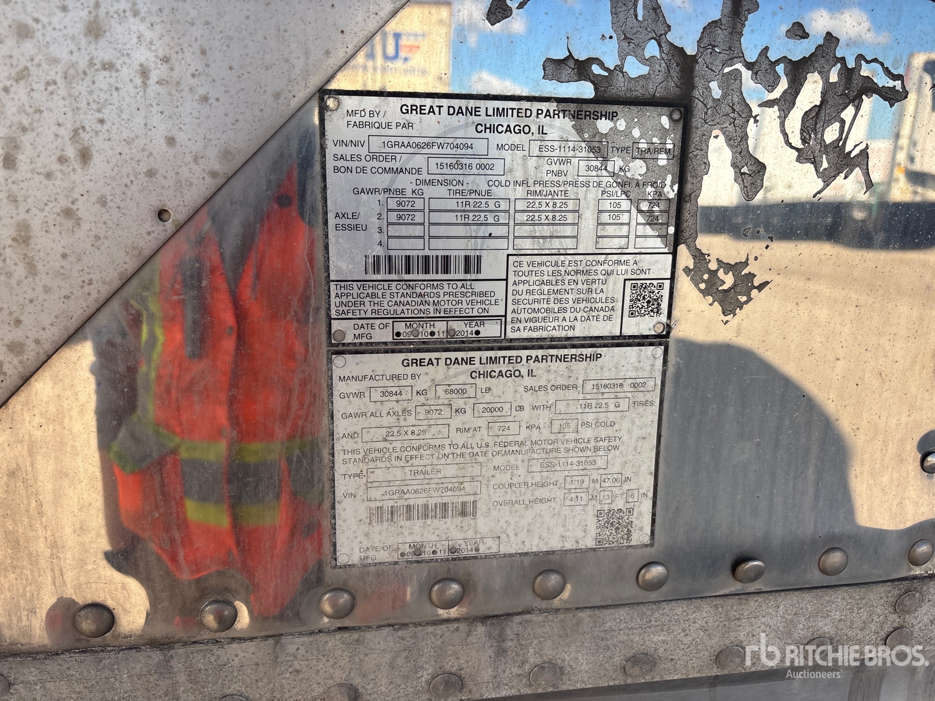 2015 Great Dane 53 FT X 102 IN T/A