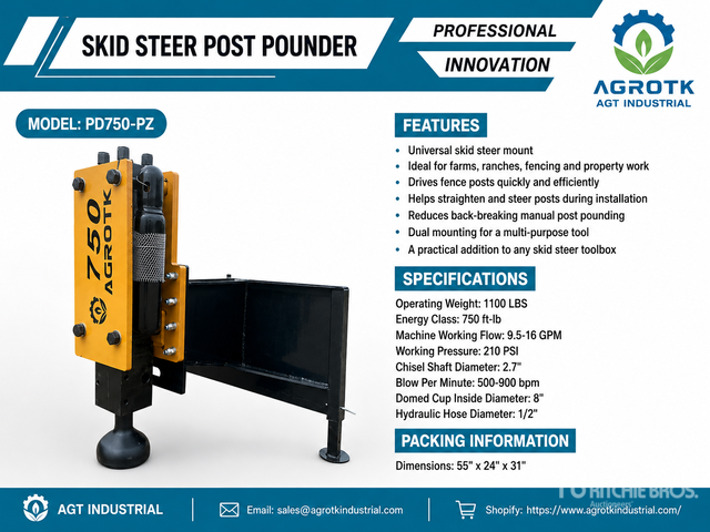 2026 AGT PD750-PZ Skid Steer Post Driver