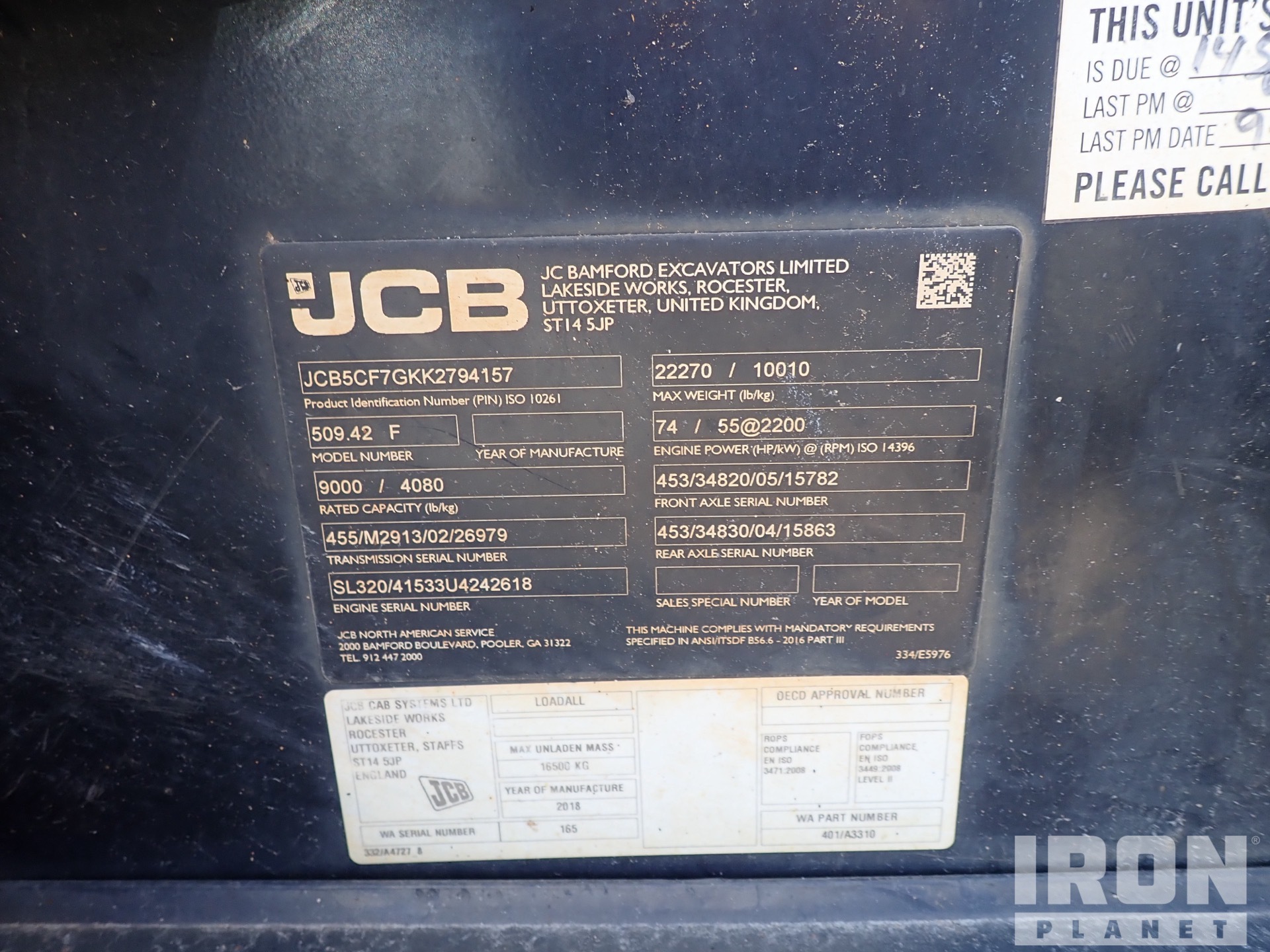2018 JCB 509.42F