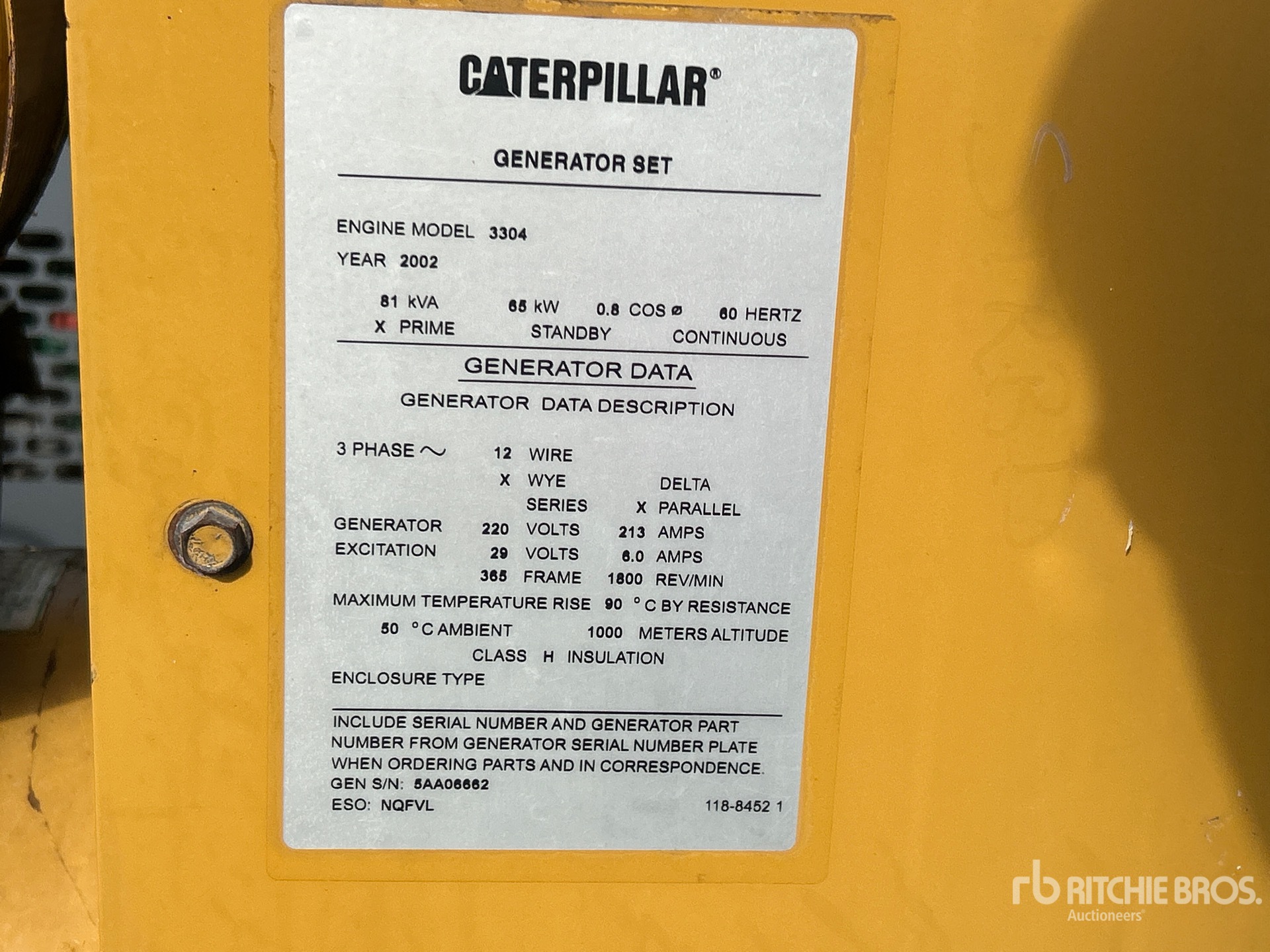 2003 Caterpillar 81 KVA SKID-MOUNTED