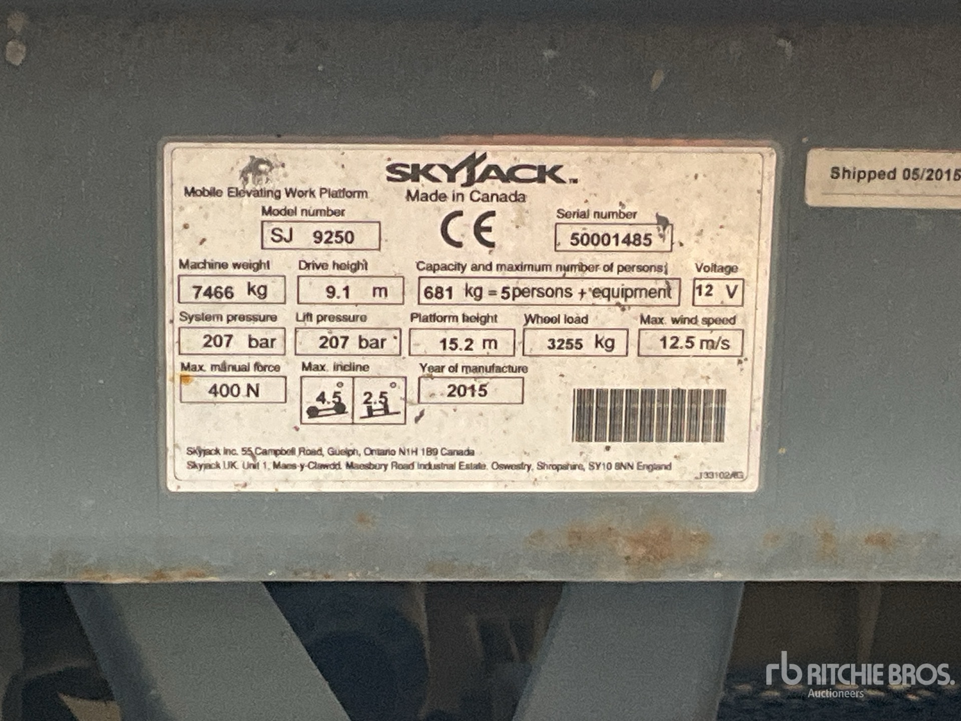 2015 Skyjack SJ9250RT