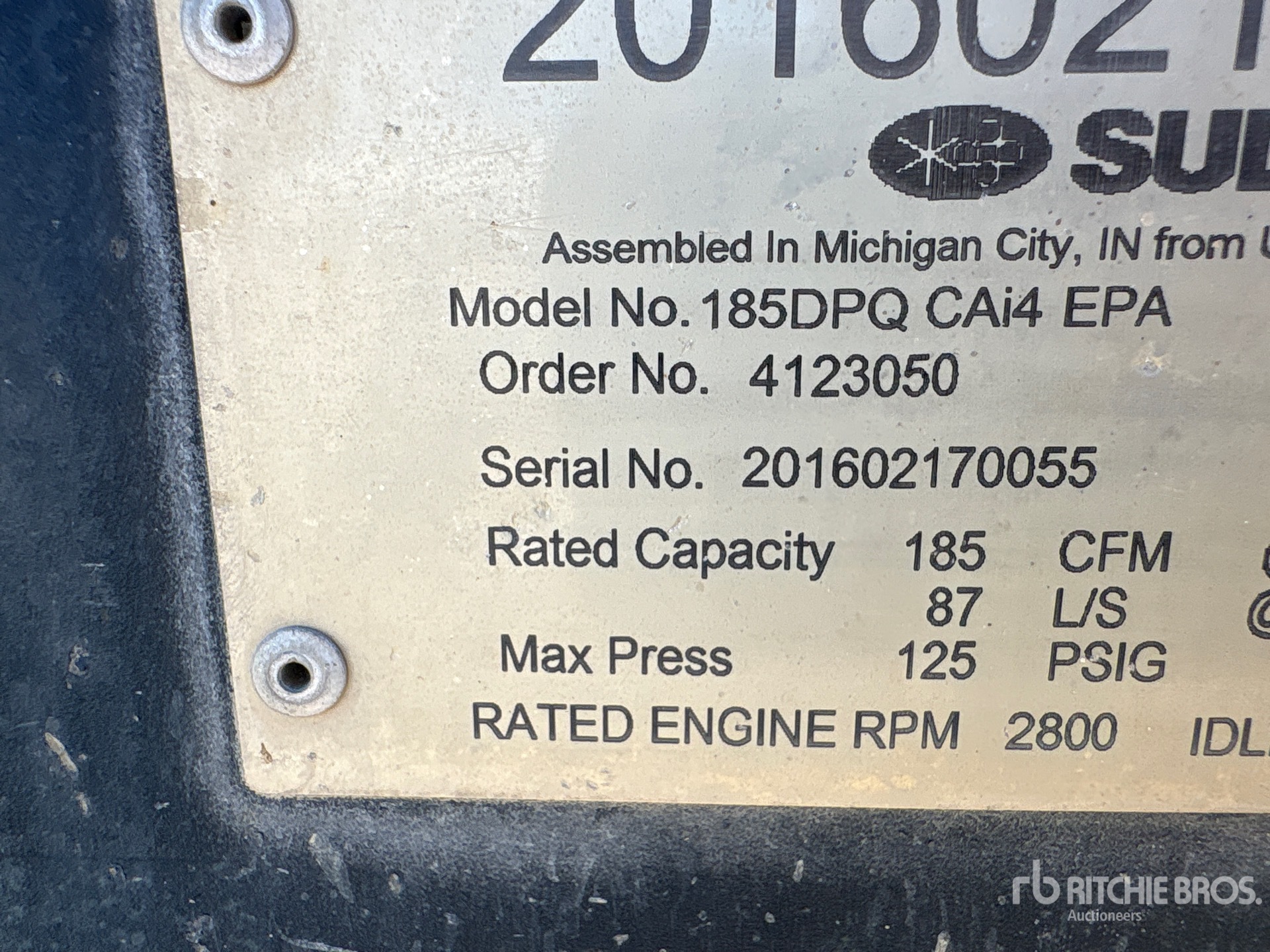 2016 Sullivan 185 CFM (INOPERABLE)