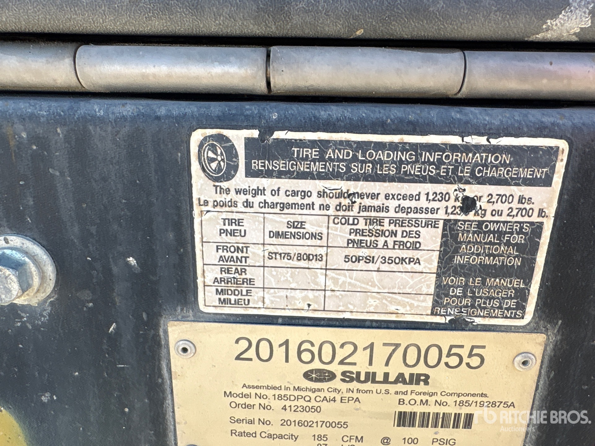 2016 Sullivan 185 CFM (INOPERABLE)