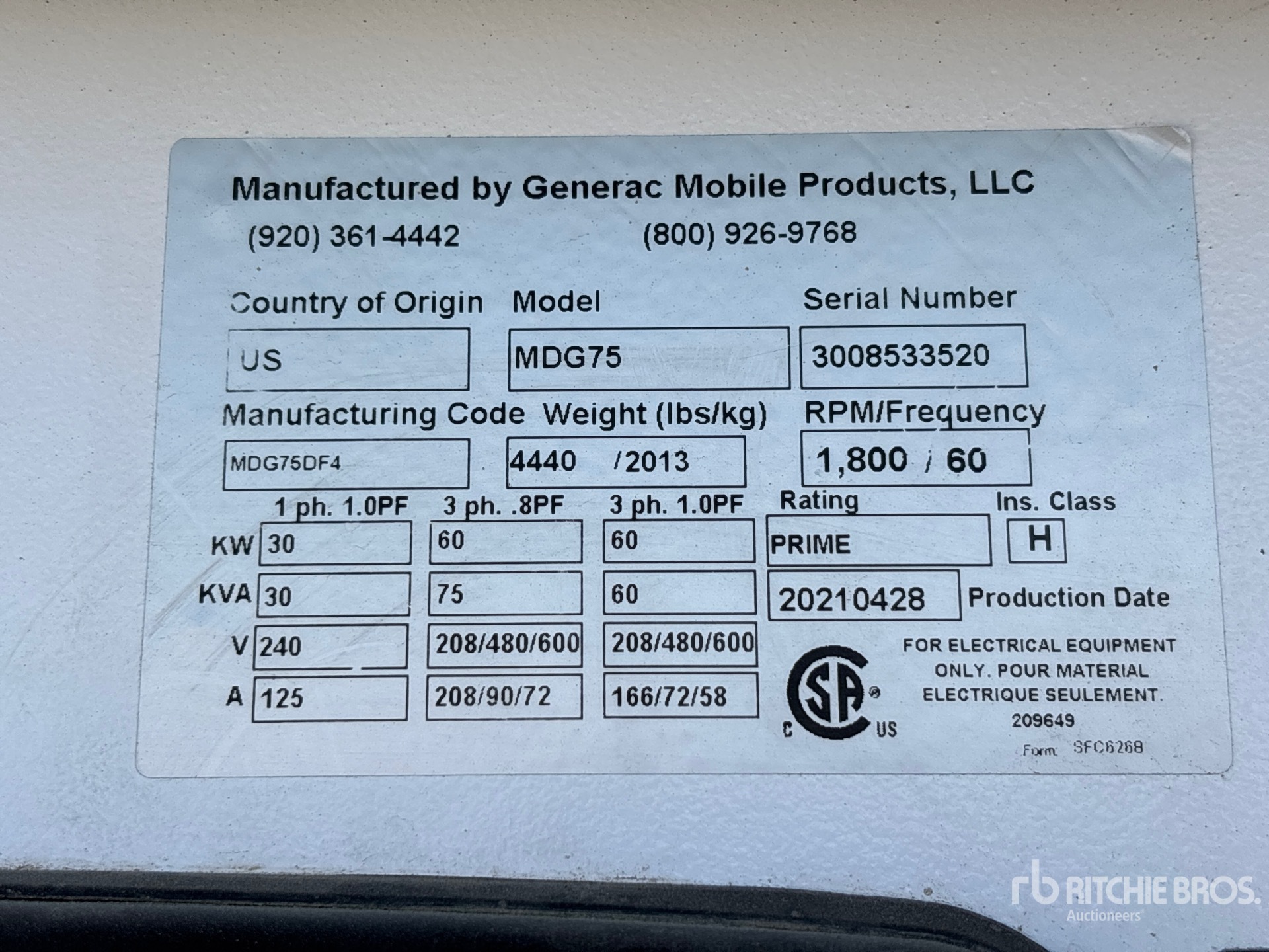 2021 Generac MDG75