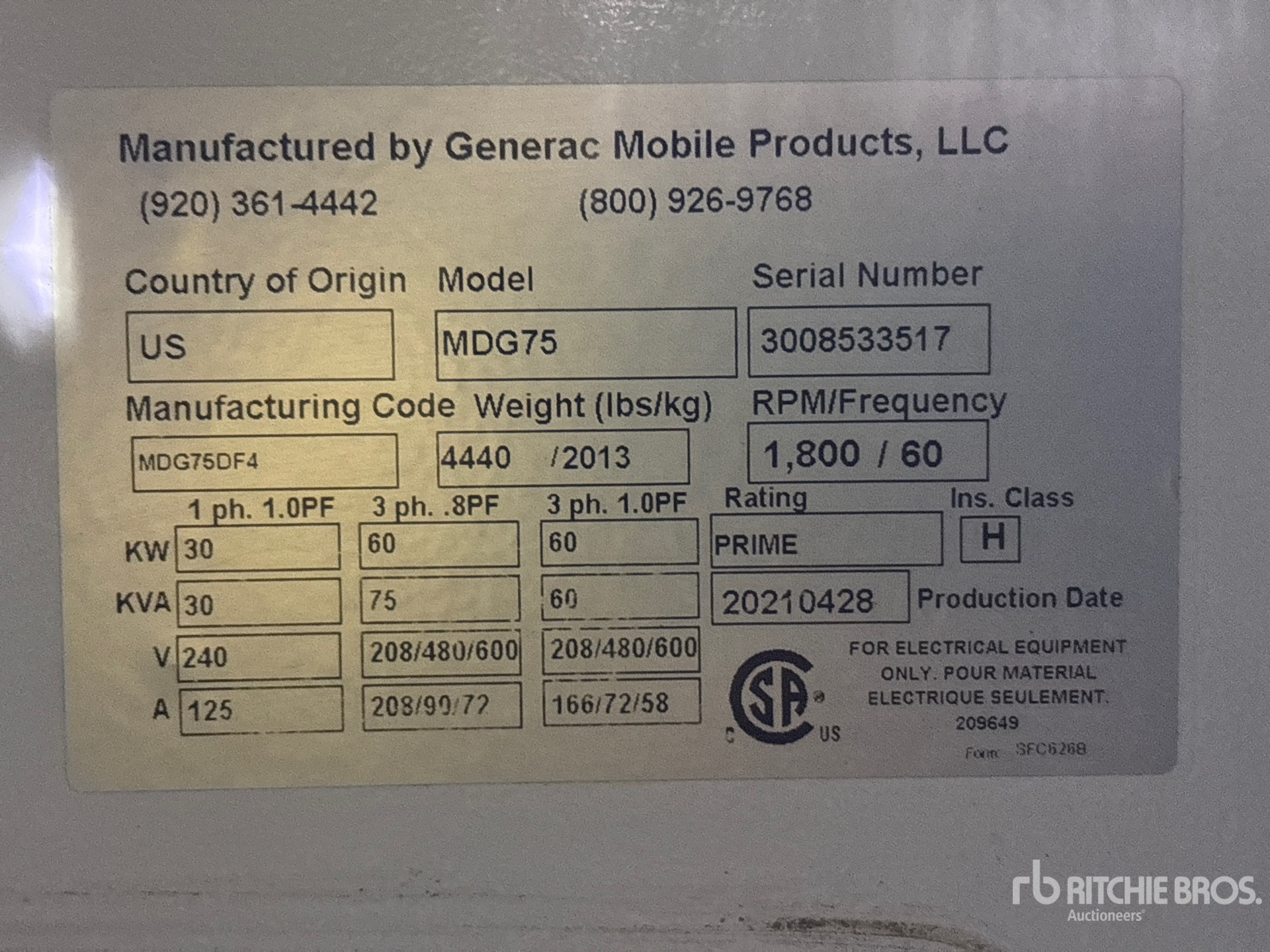 2021 Generac MDG75