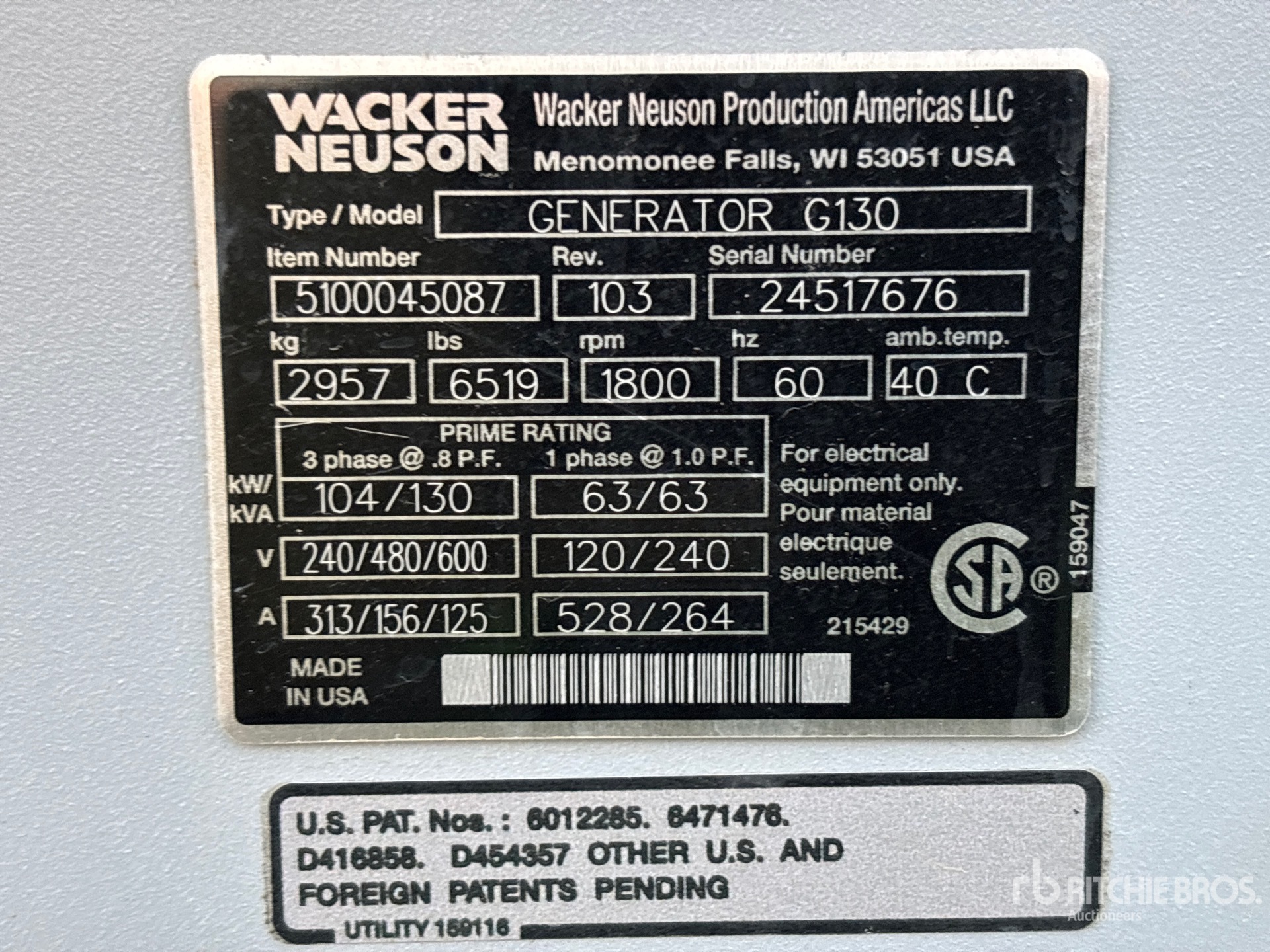 2020 Wacker Neuson G130